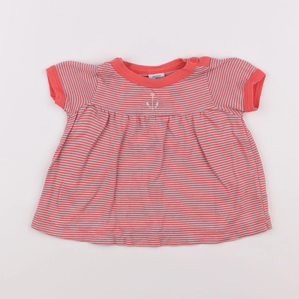 Petit Bateau - tee-shirt rose, gris - 12 mois