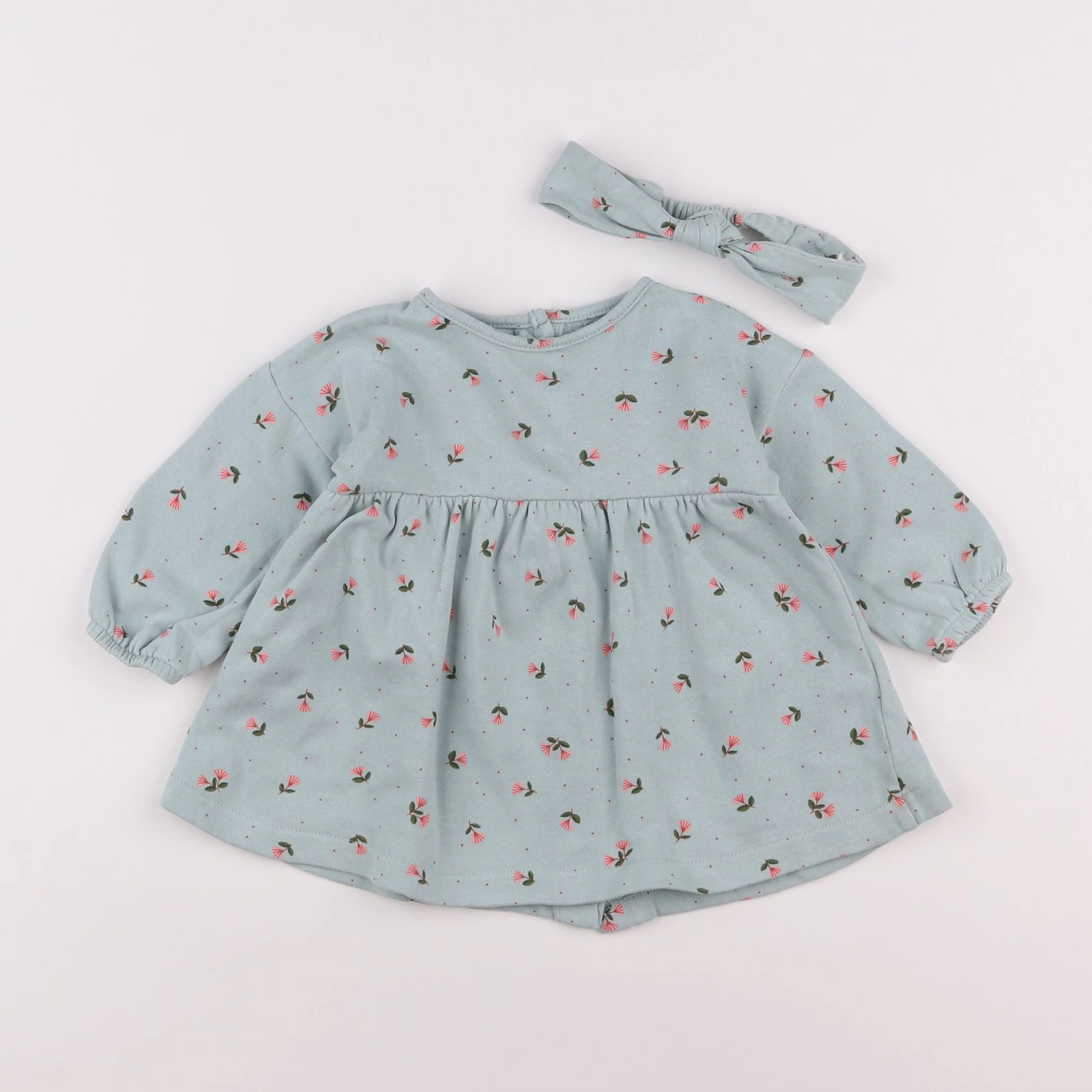 Vertbaudet - robe bleu, rose - 9 mois