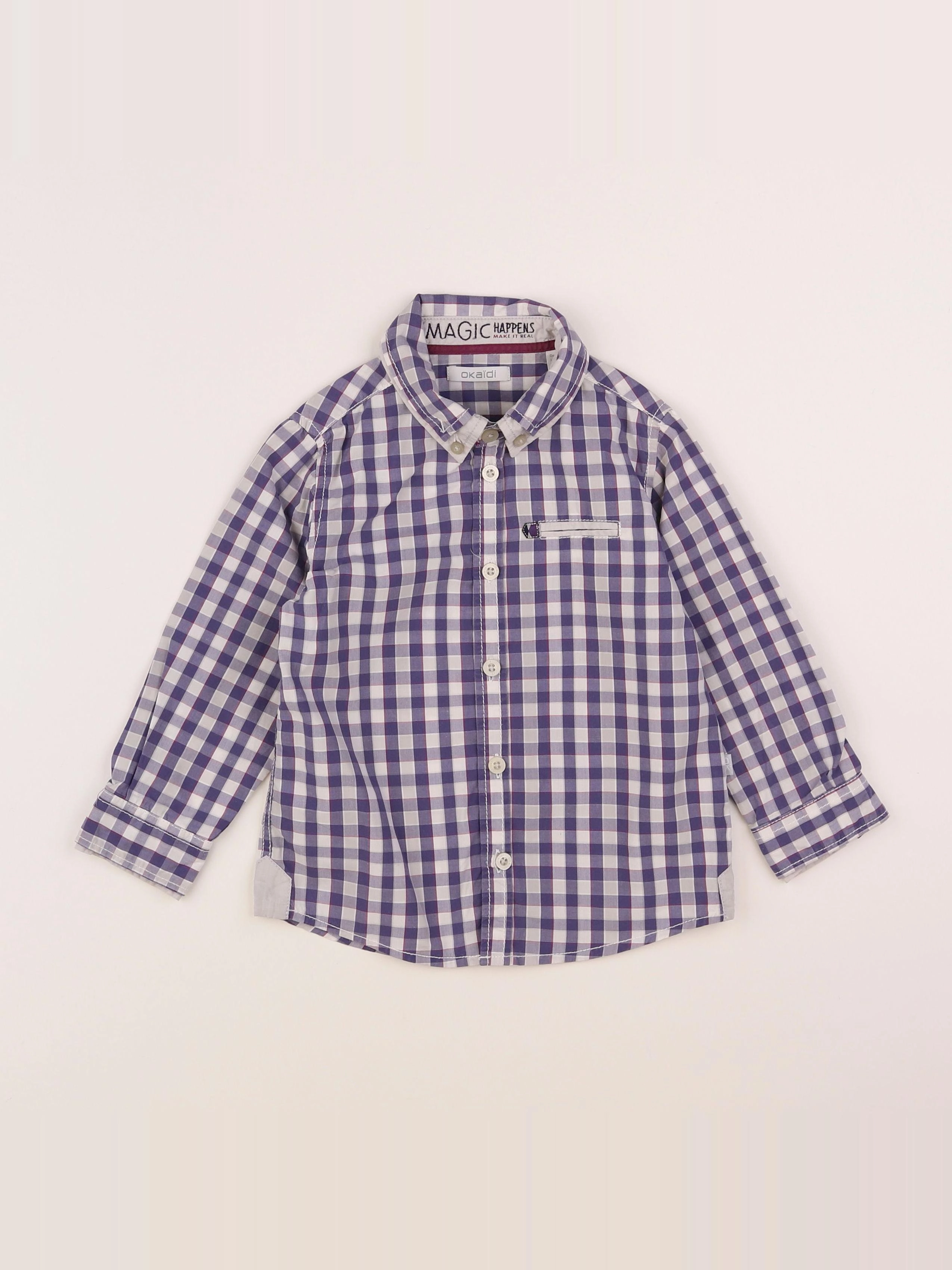 Okaidi - chemise gris, bleu - 3 ans