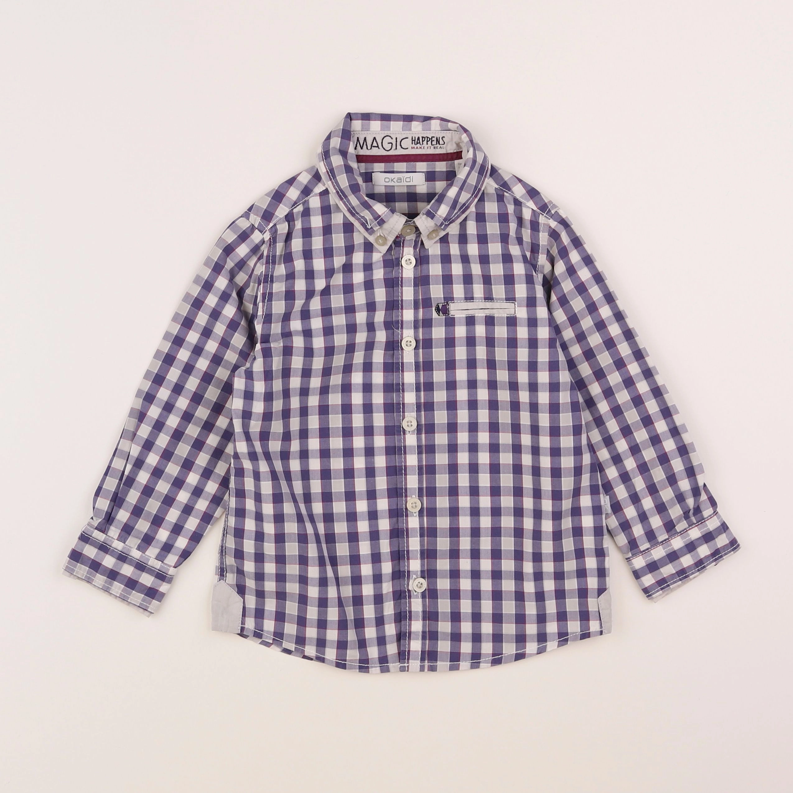 Okaidi - chemise gris, bleu - 3 ans