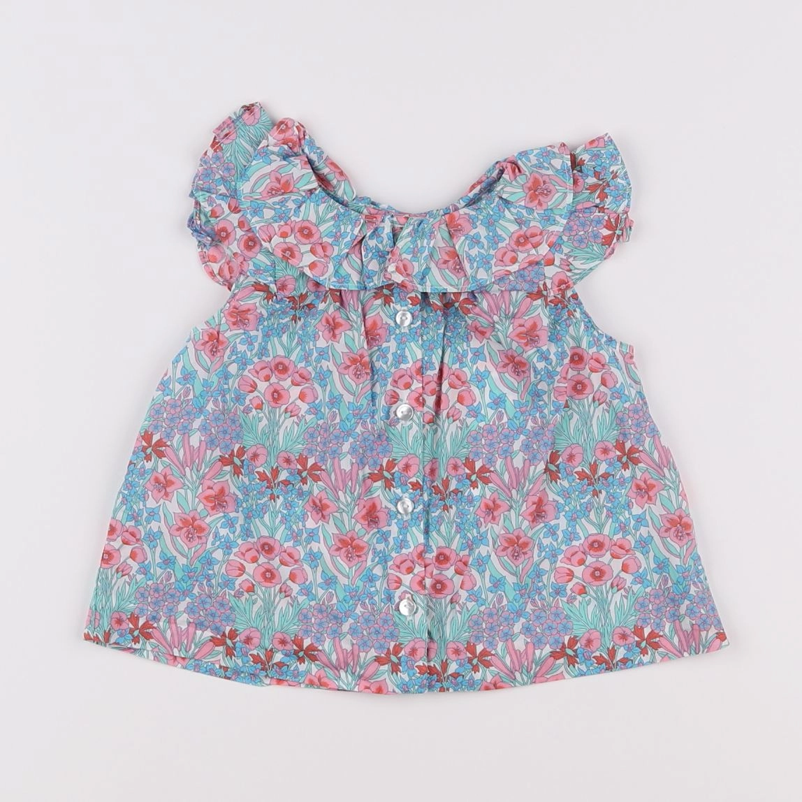 Jacadi - blouse liberty bleu, rose - 12 mois