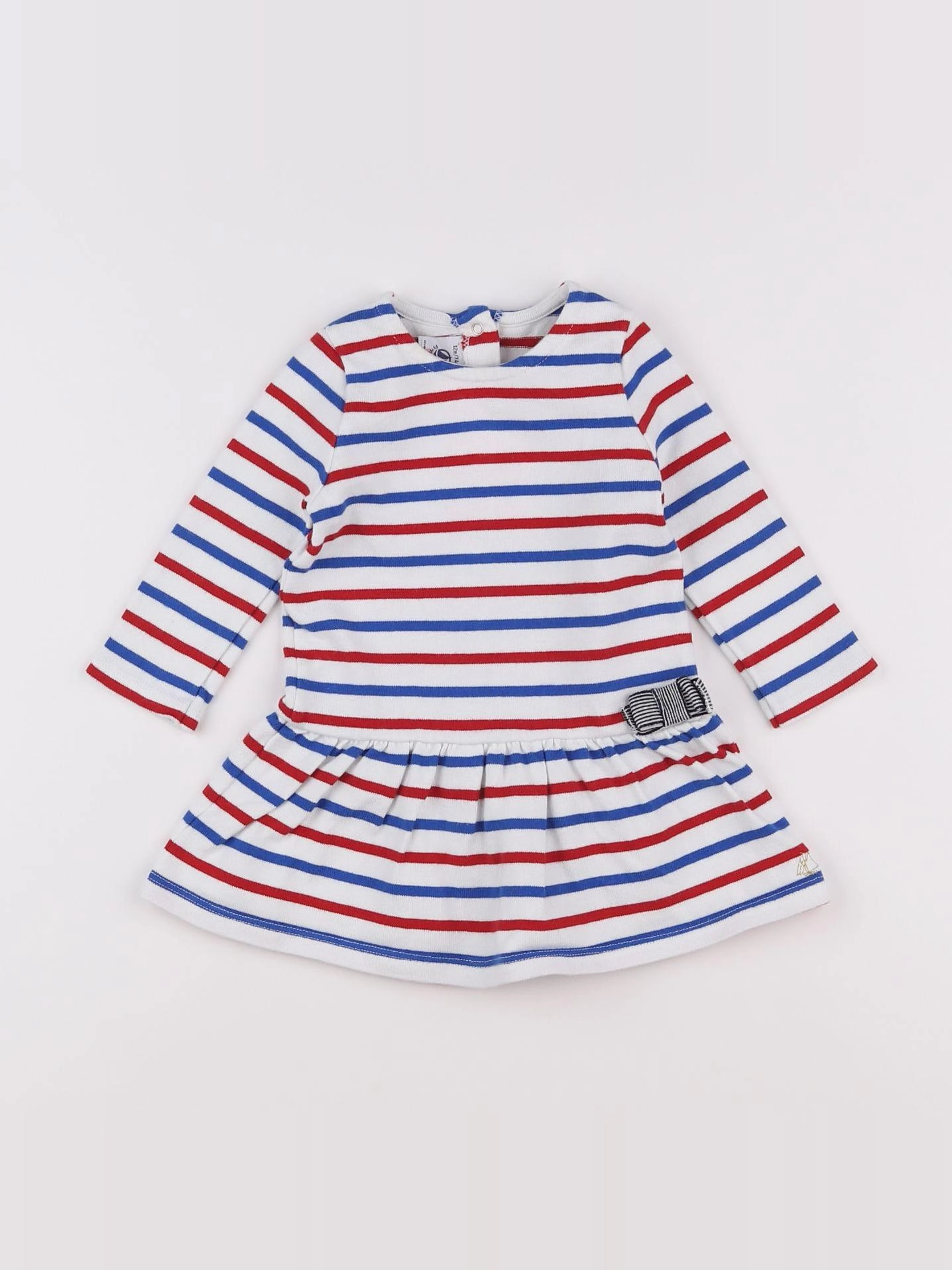 Petit Bateau - robe blanc, bleu, rouge - 12 mois