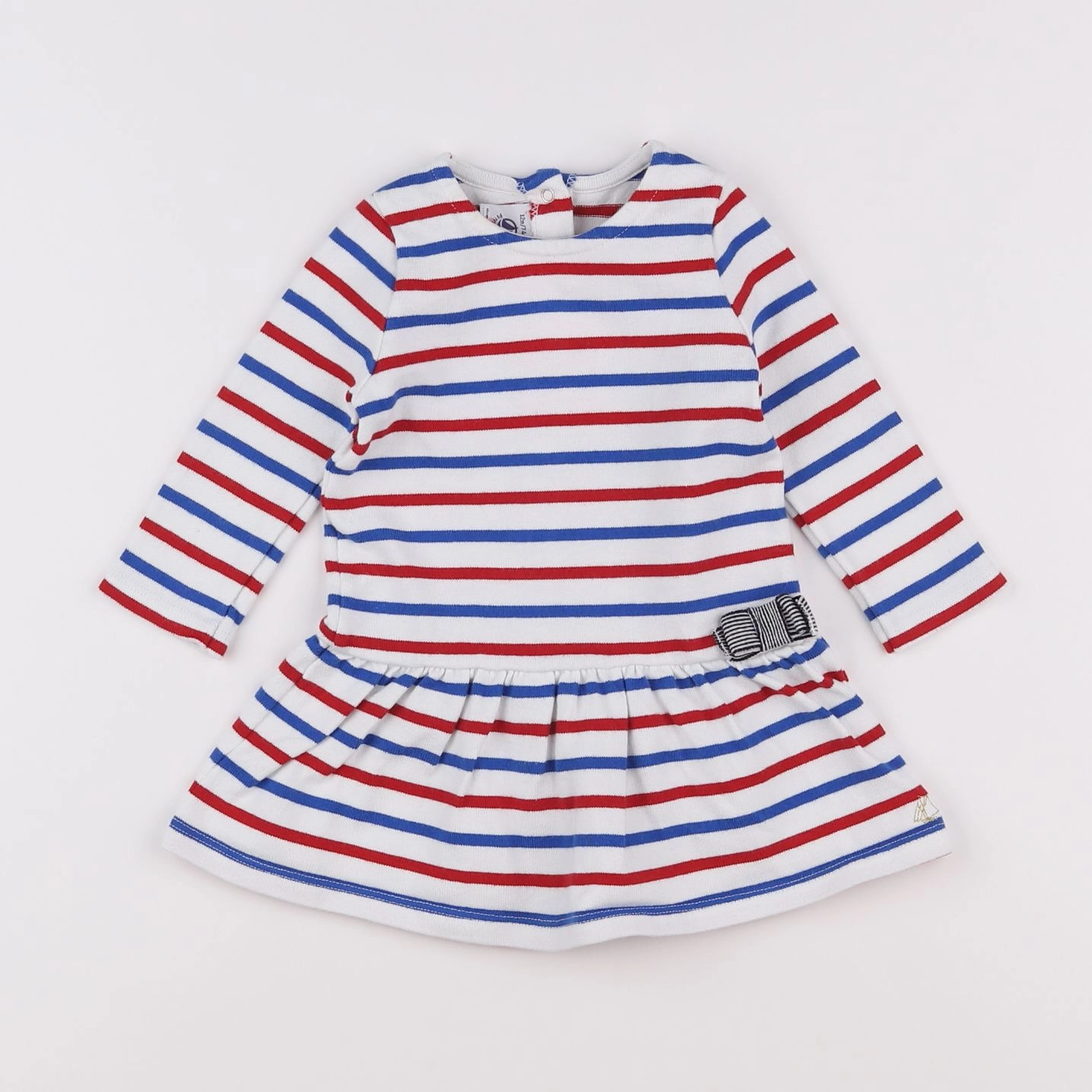 Petit Bateau - robe blanc, bleu, rouge - 12 mois
