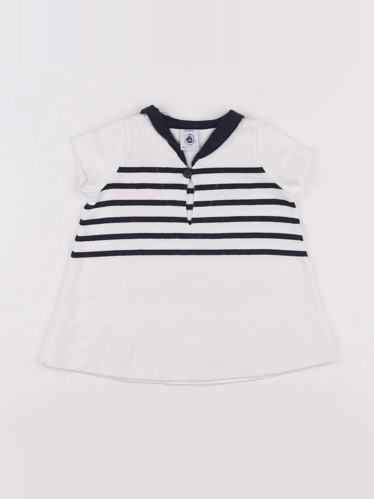 Petit Bateau - robe blanc, bleu - 6 mois