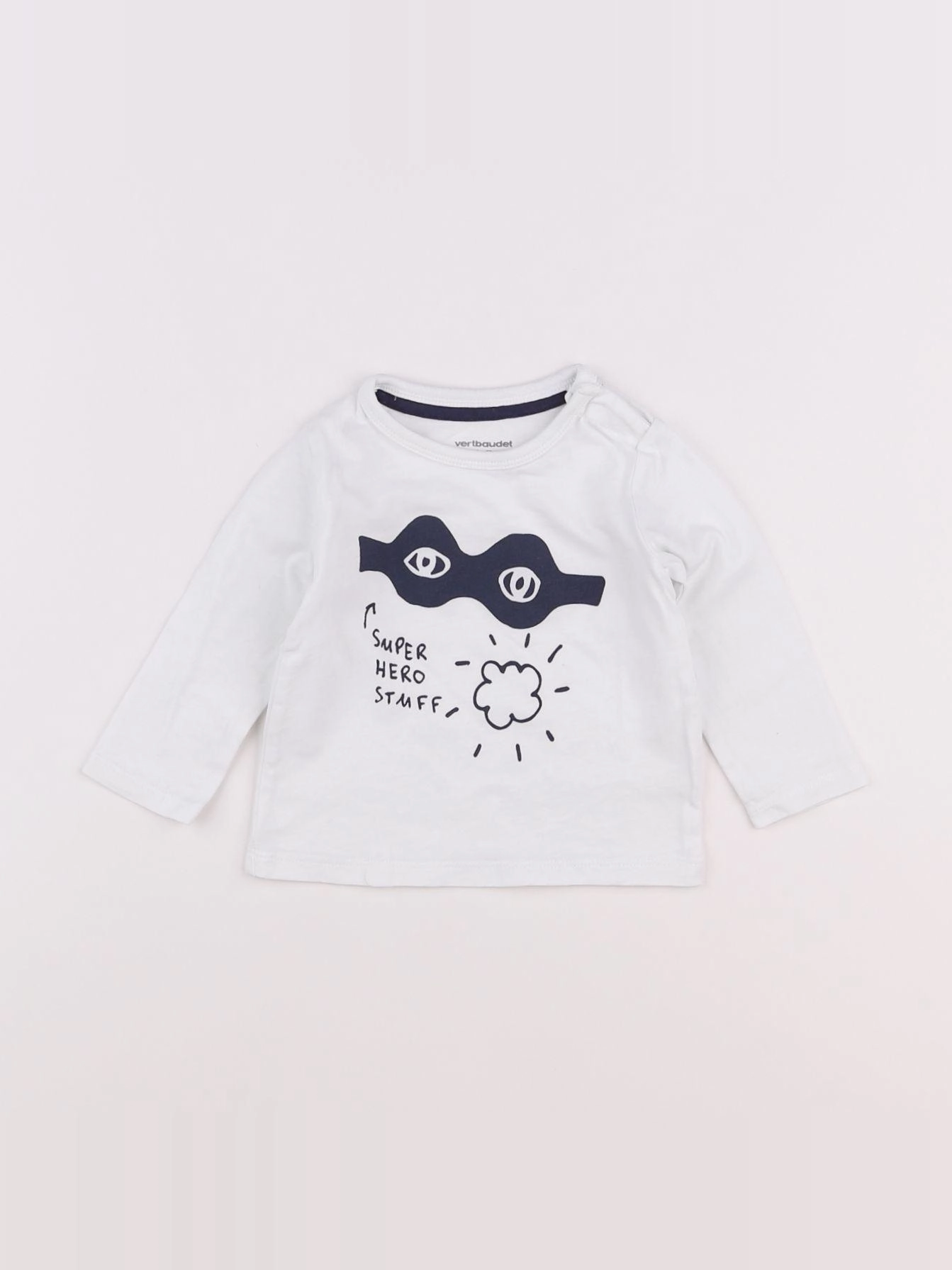 Vertbaudet - tee-shirt blanc, bleu - 6 mois