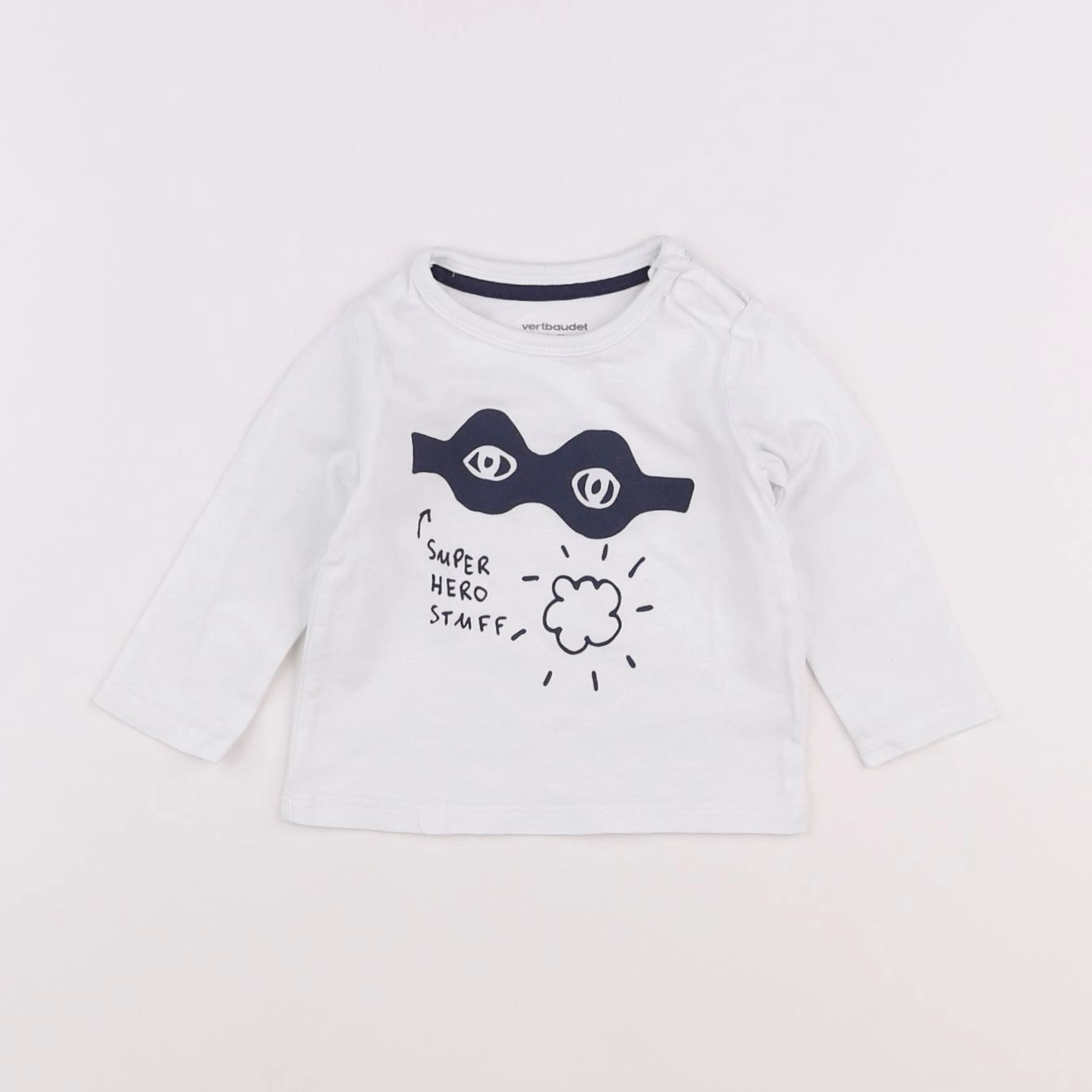 Vertbaudet - tee-shirt blanc, bleu - 6 mois