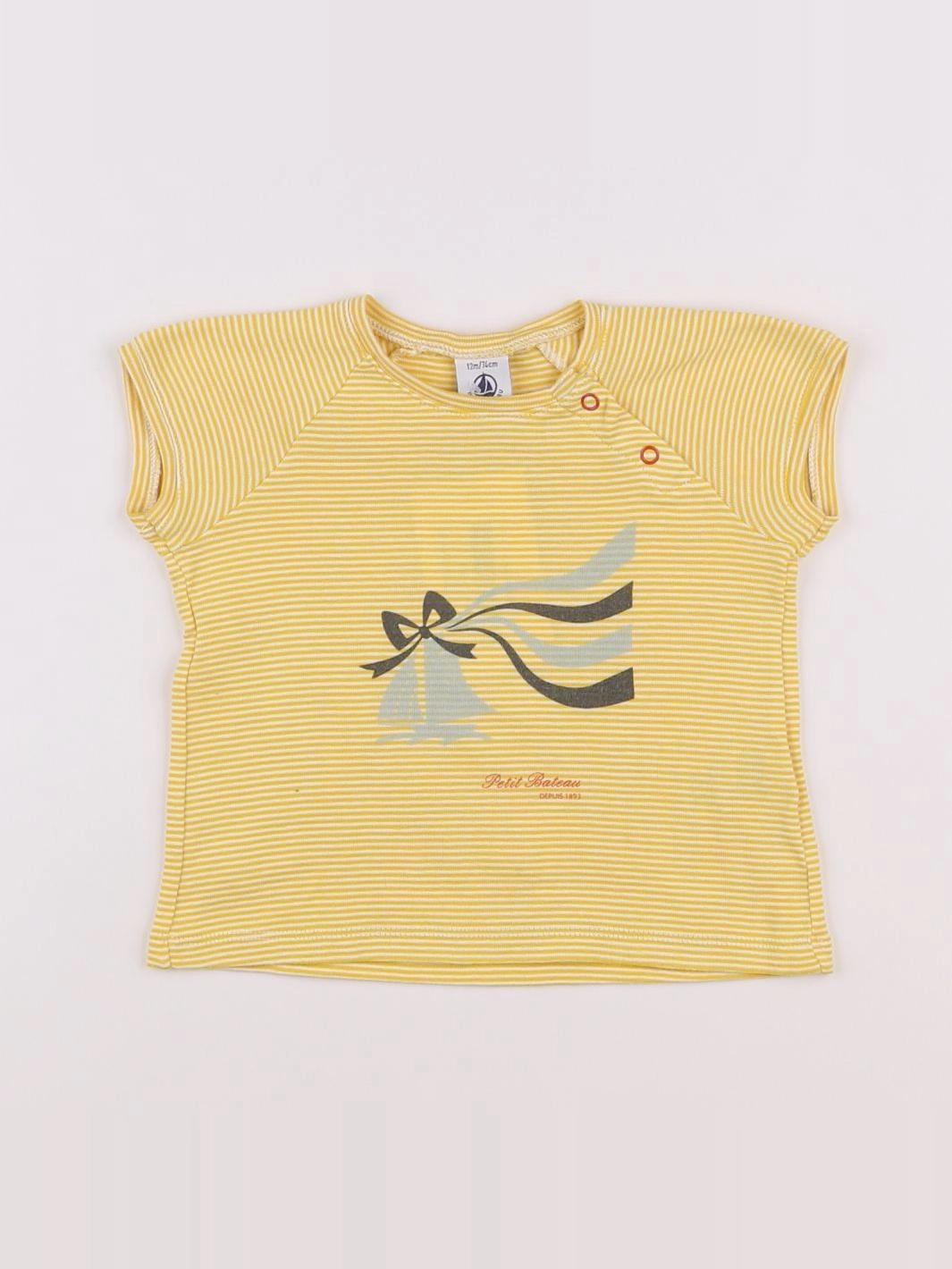 Petit Bateau - tee-shirt blanc, jaune - 12 mois