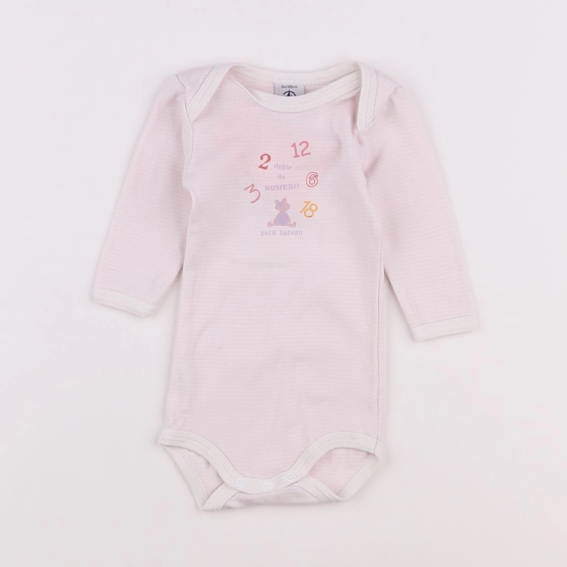 Petit Bateau - body blanc, rose - 3 mois