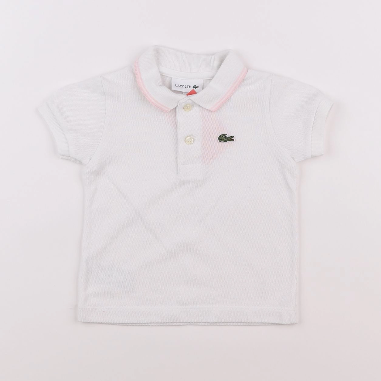 Lacoste - polo blanc, rose - 12 mois