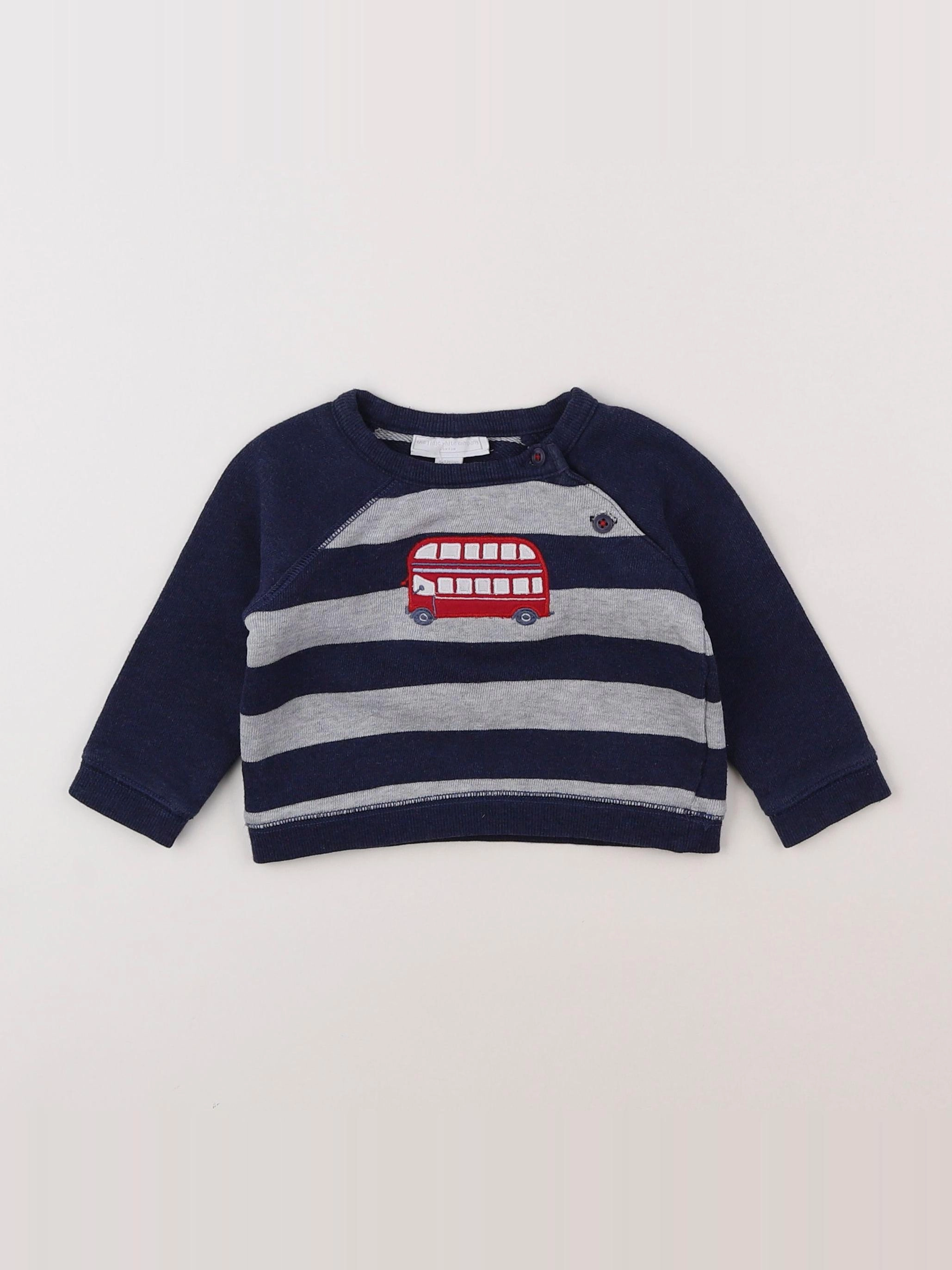 The little white company - sweat bleu, gris - 6/9 mois