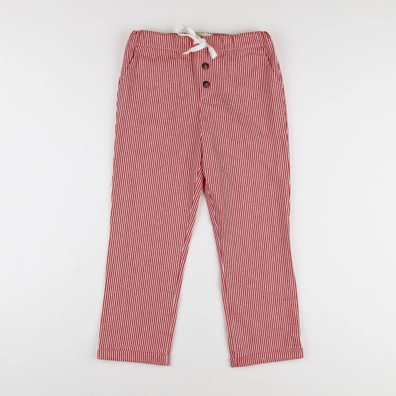 Frangin Frangine - pantalon rayé blanc, rouge - 10 ans