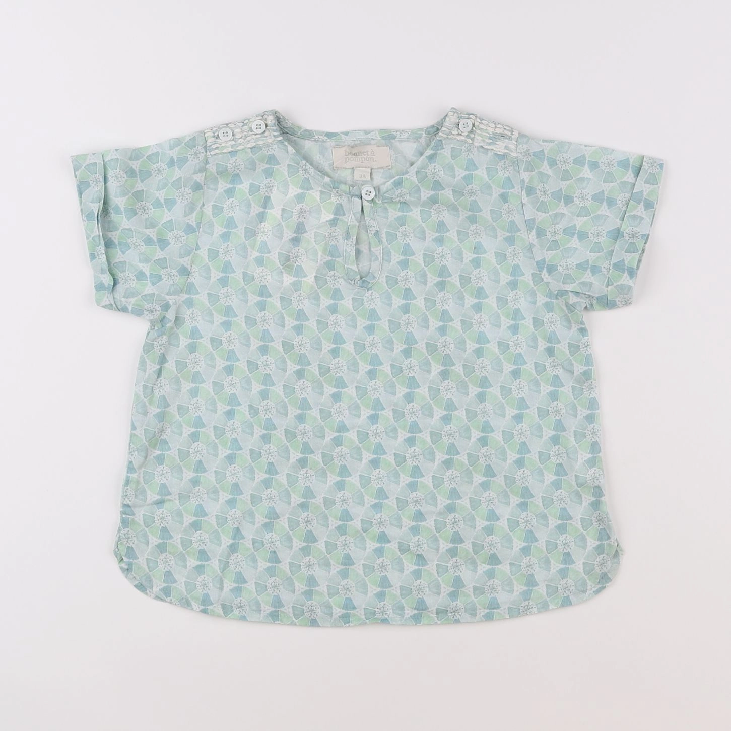 Bonnet à Pompon - blouse vert - 3 ans