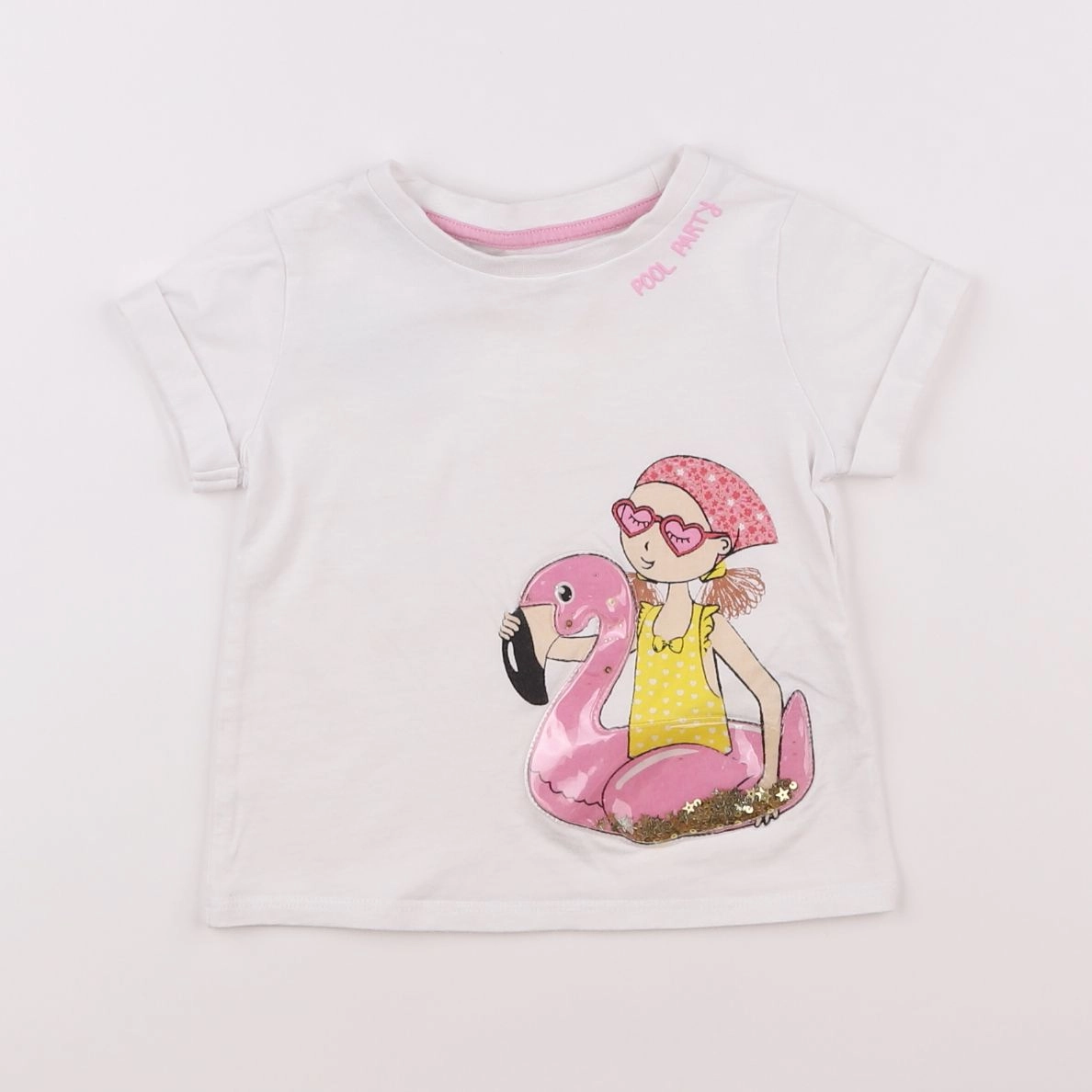 Vertbaudet - tee-shirt blanc, rose - 2 ans