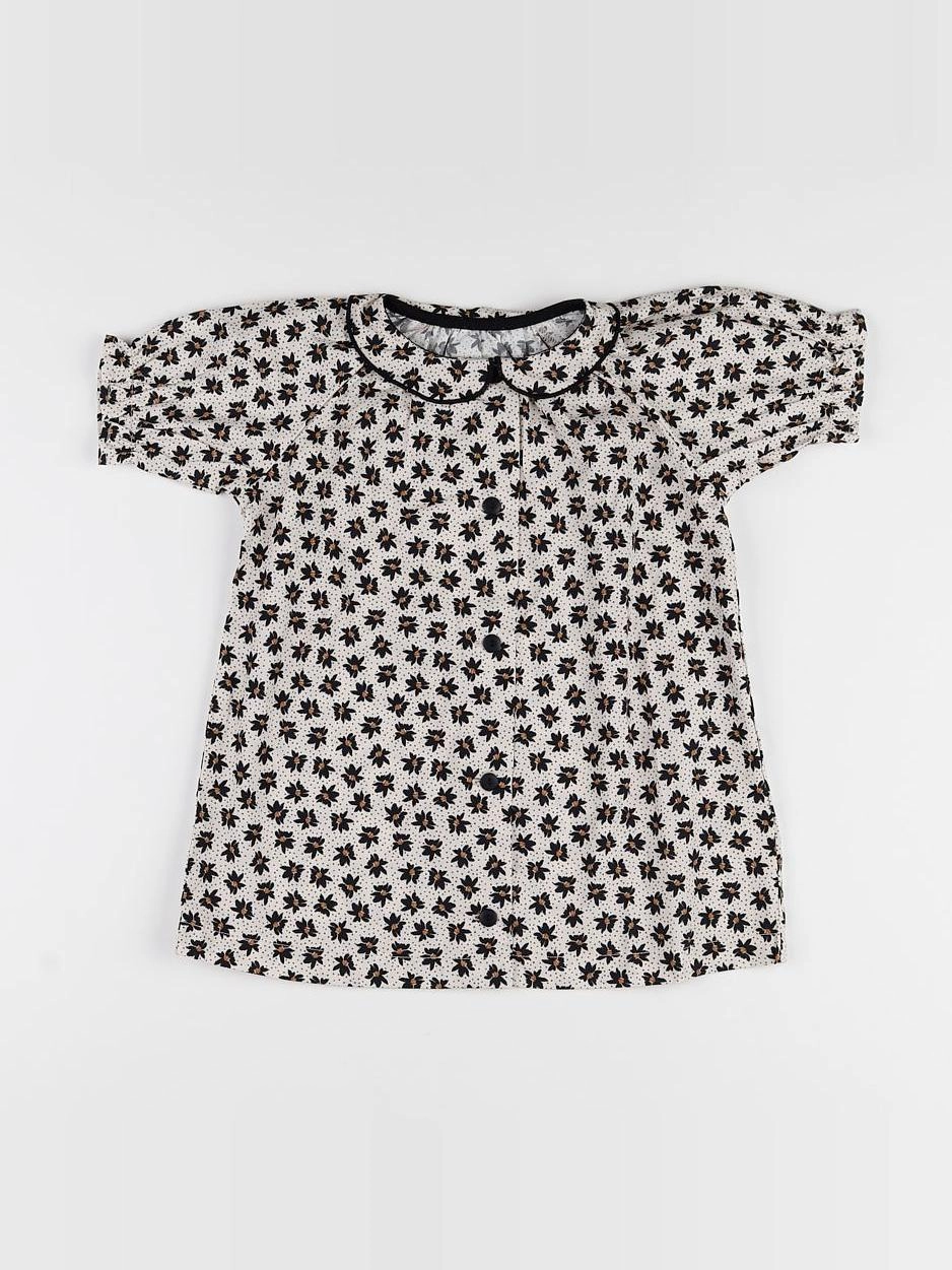 Frangin Frangine - blouse fleurs noires, beige - 10 ans