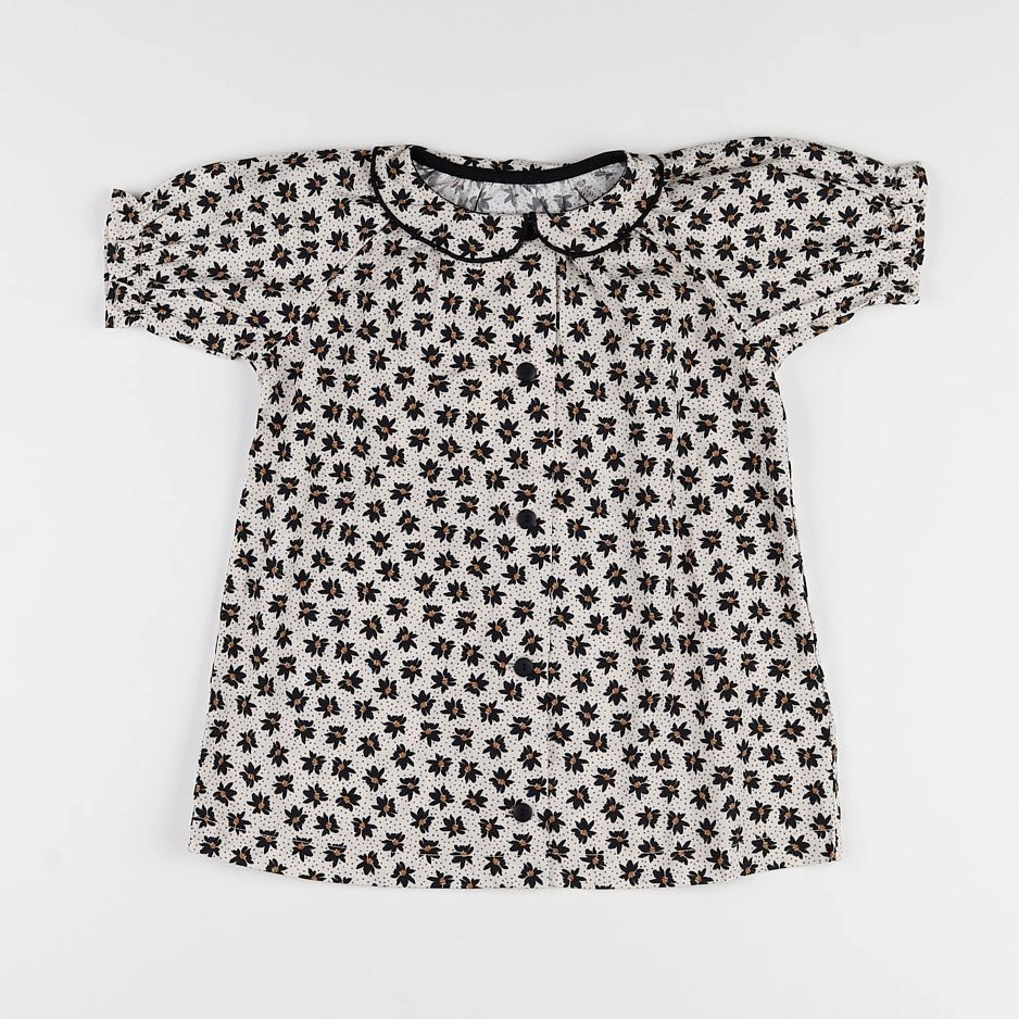 Frangin Frangine - blouse fleurs noires, beige - 6 ans