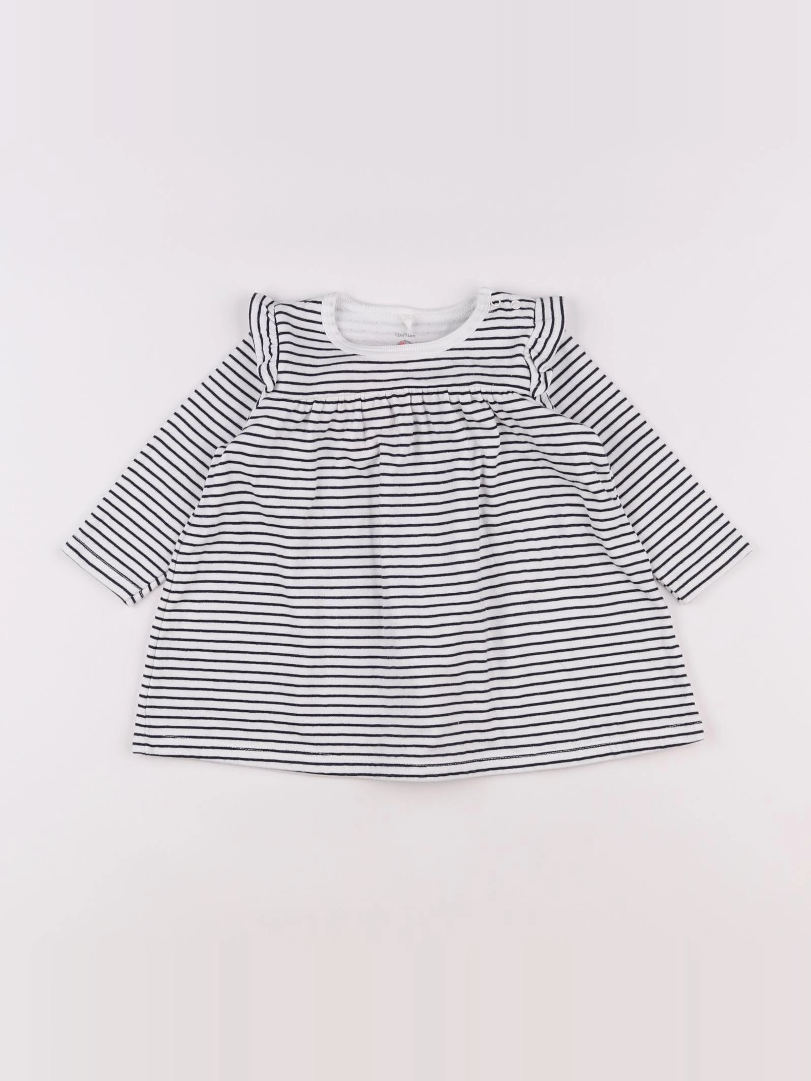 Petit Bateau - robe blanc, bleu - 12 mois