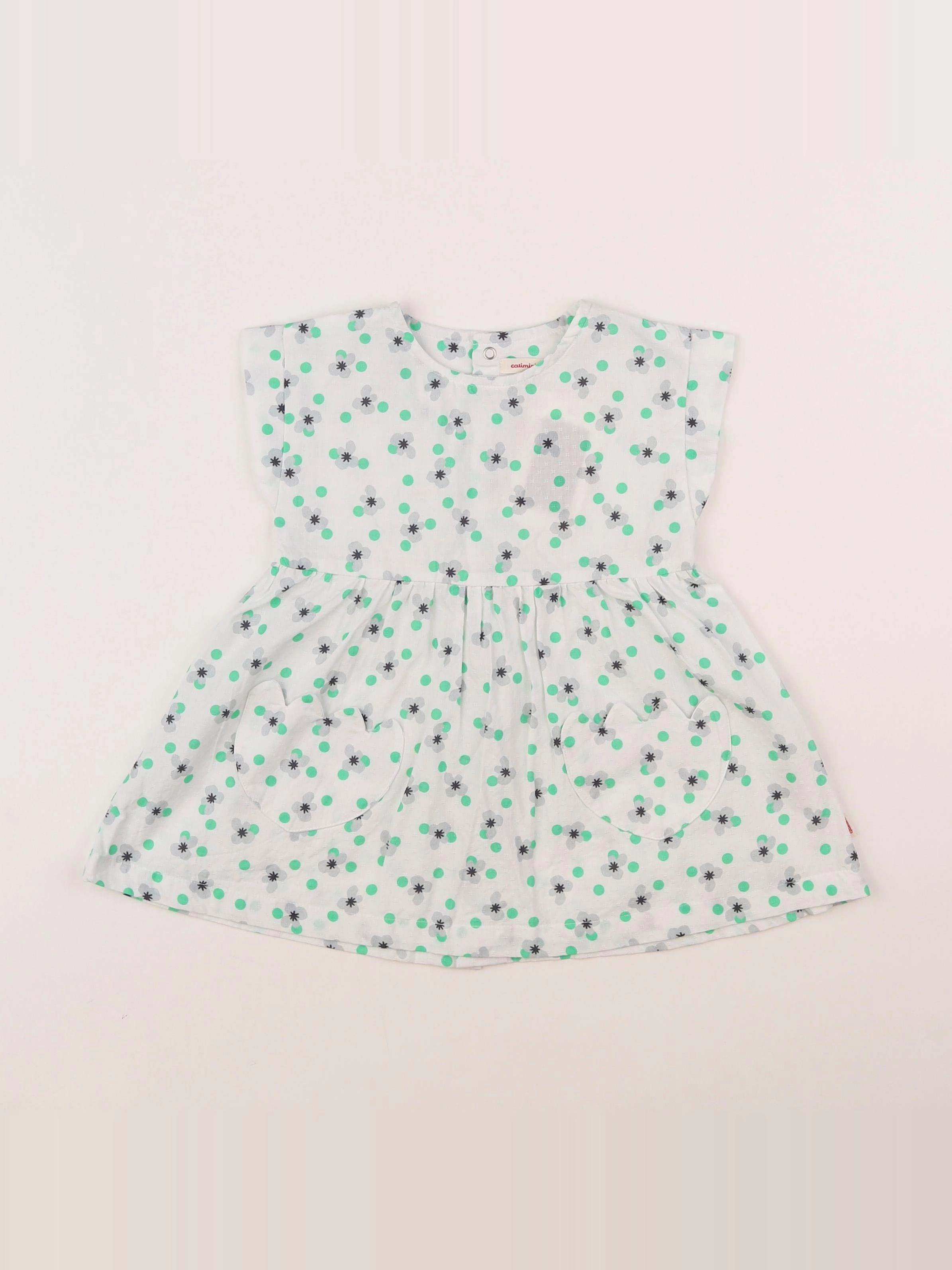 Catimini - robe blanc, vert - 12 mois