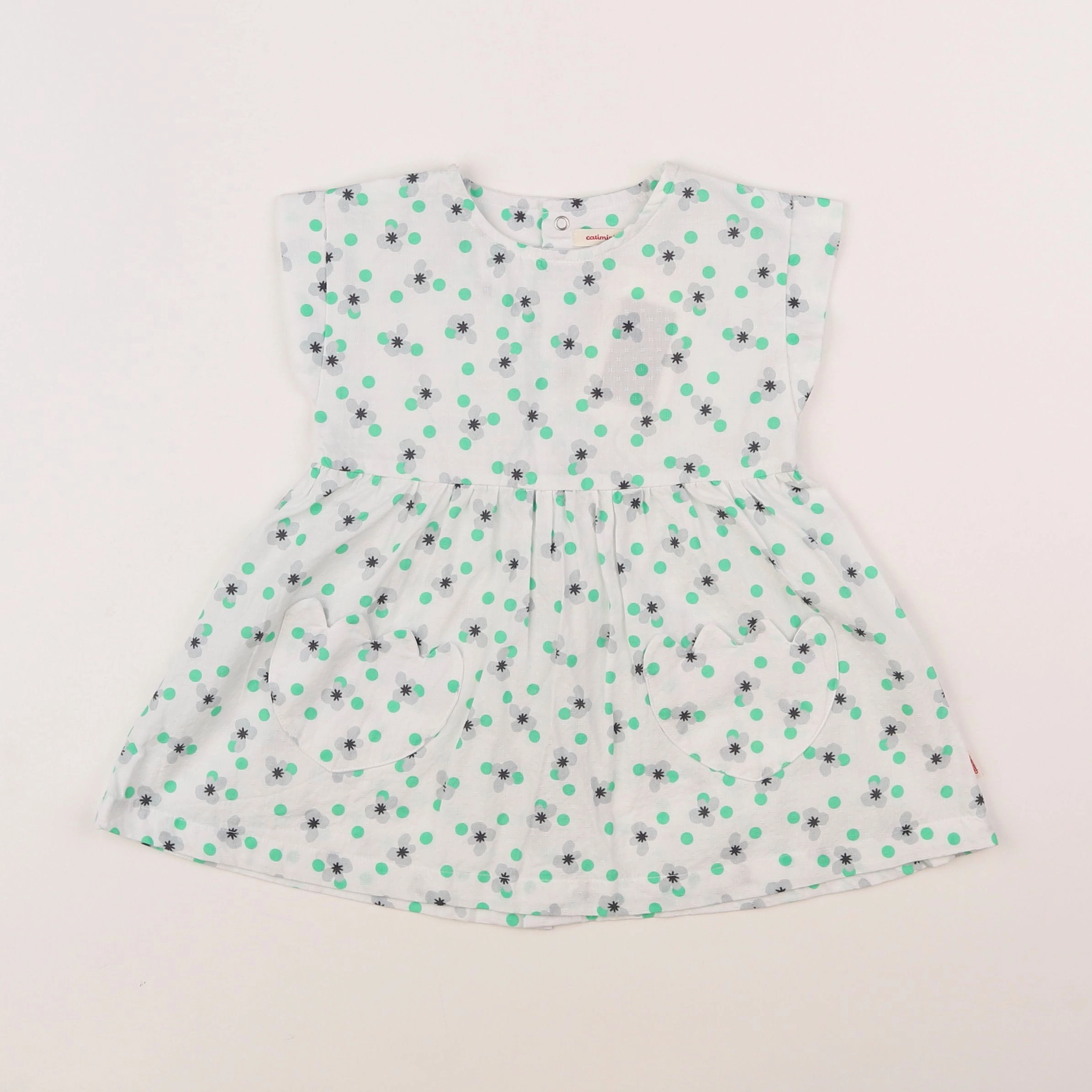 Catimini - robe blanc, vert - 12 mois