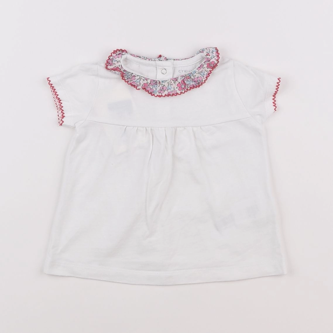 Cyrillus - tee-shirt blanc, rose - 9 mois