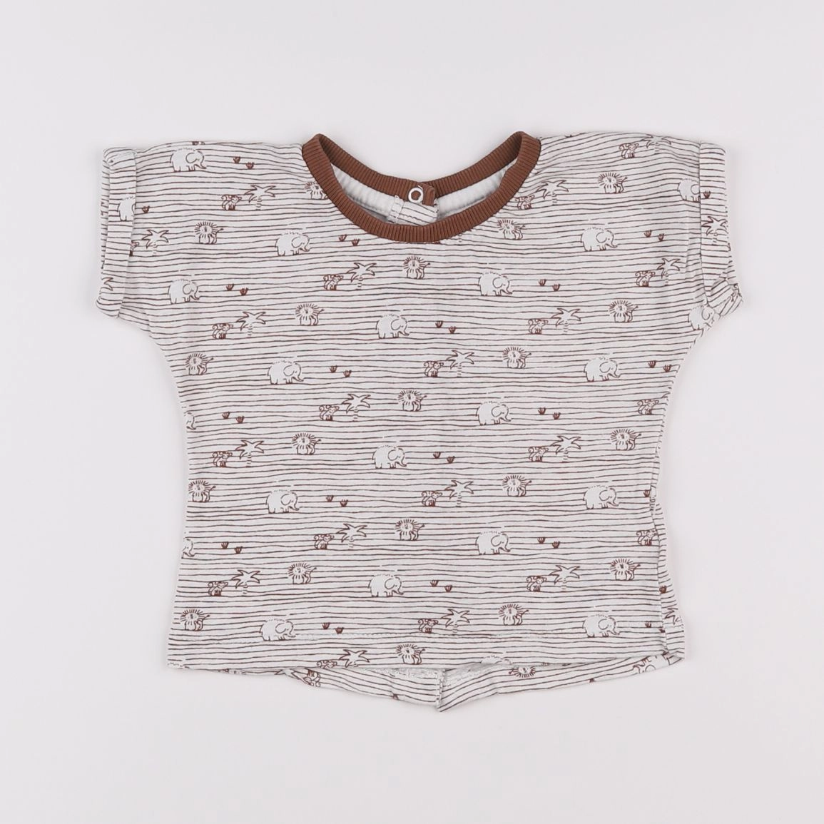 Vertbaudet - tee-shirt blanc, marron - 12 mois
