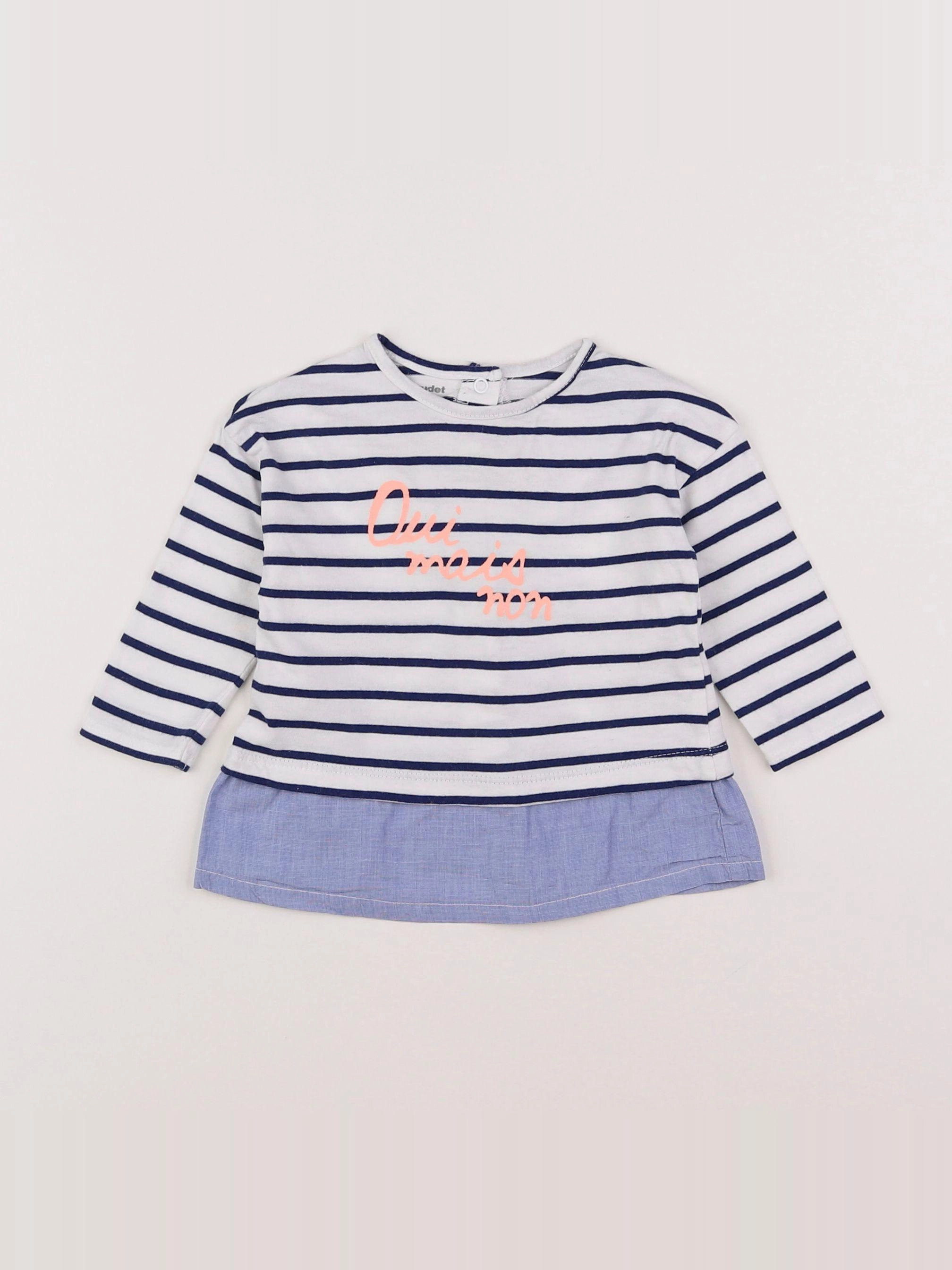 Vertbaudet - tee-shirt blanc, bleu - 9 mois