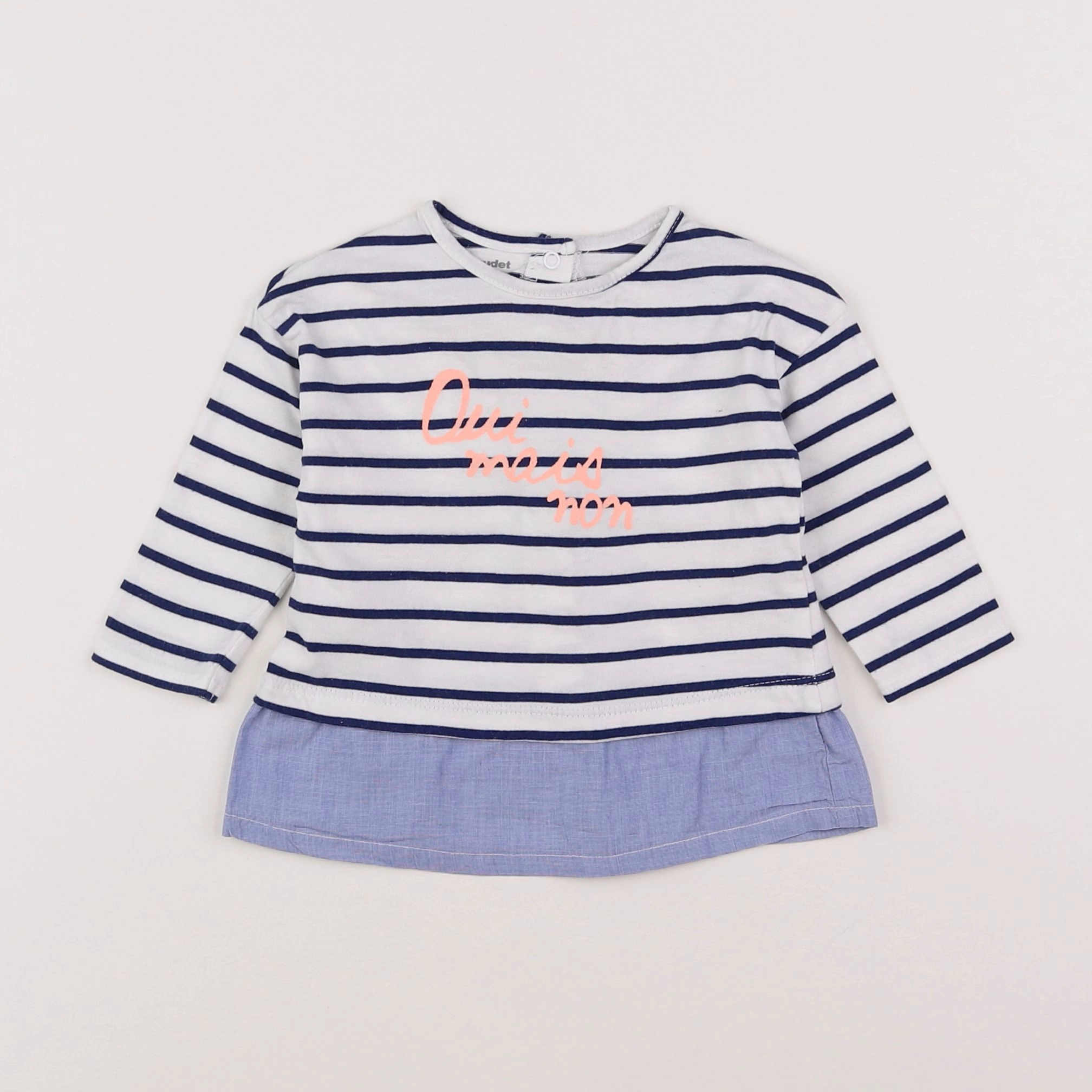 Vertbaudet - tee-shirt blanc, bleu - 9 mois