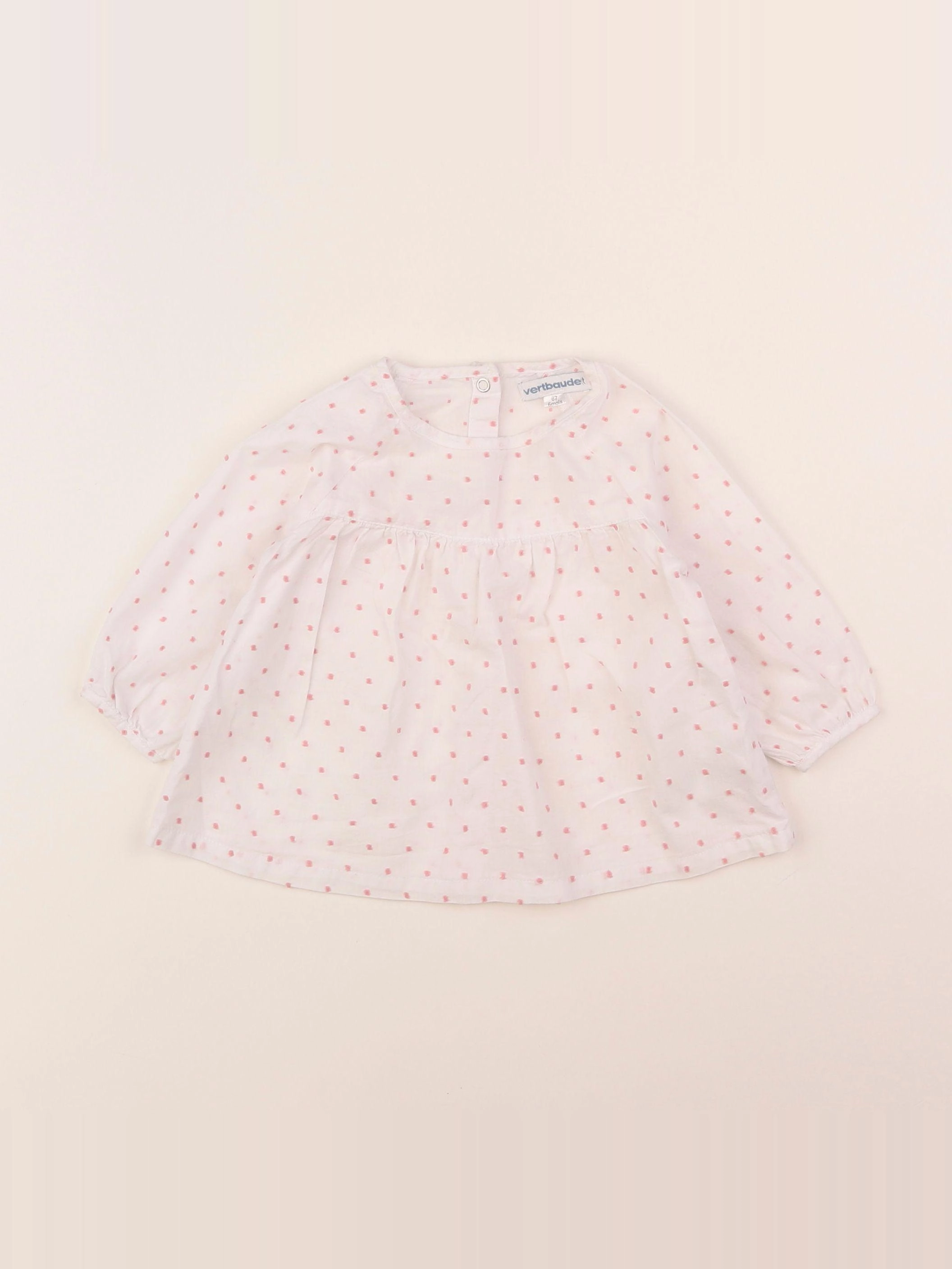 Vertbaudet - blouse blanc, rose - 6 mois
