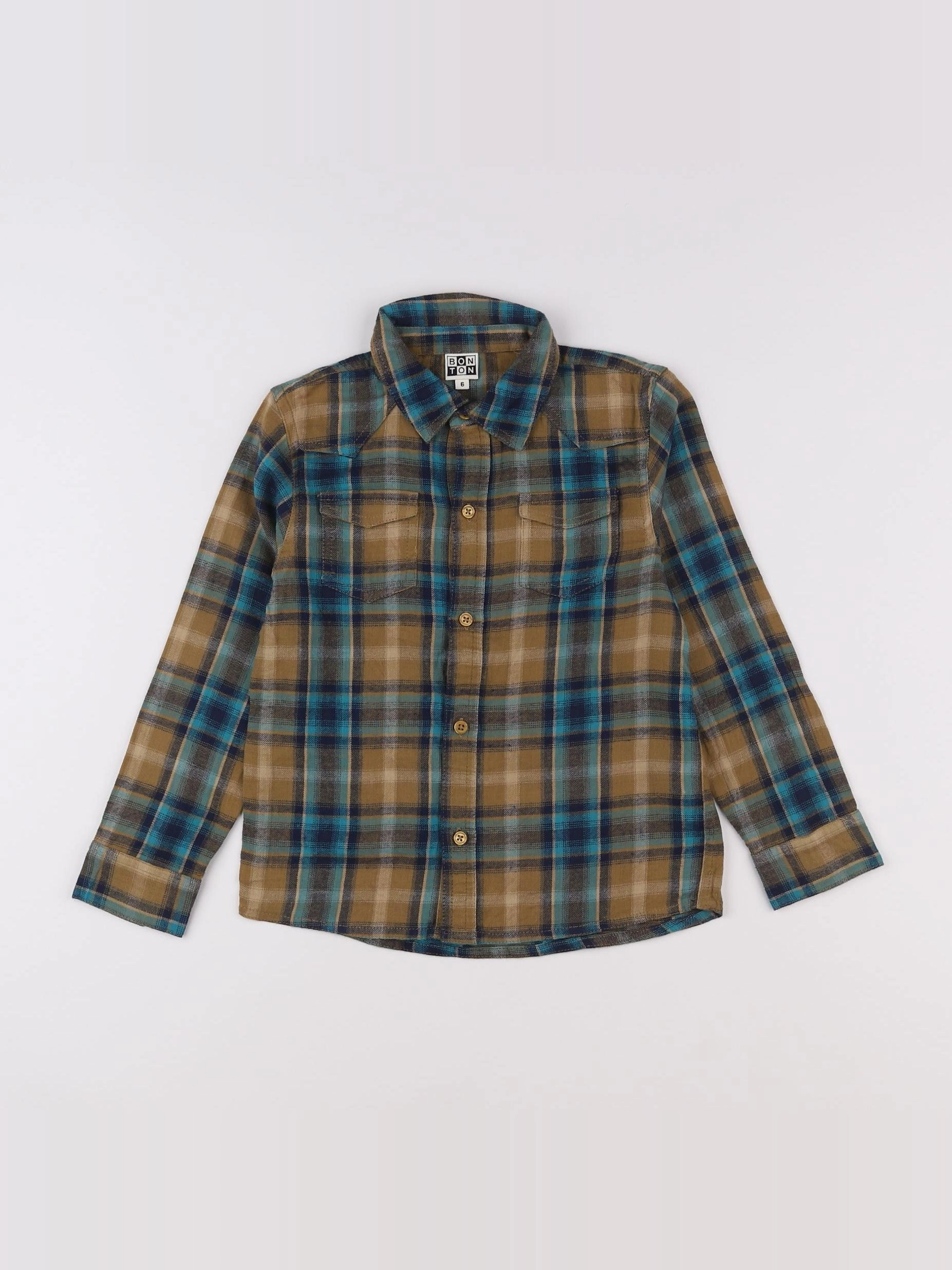 Bonton - chemise bleu, marron - 6 ans