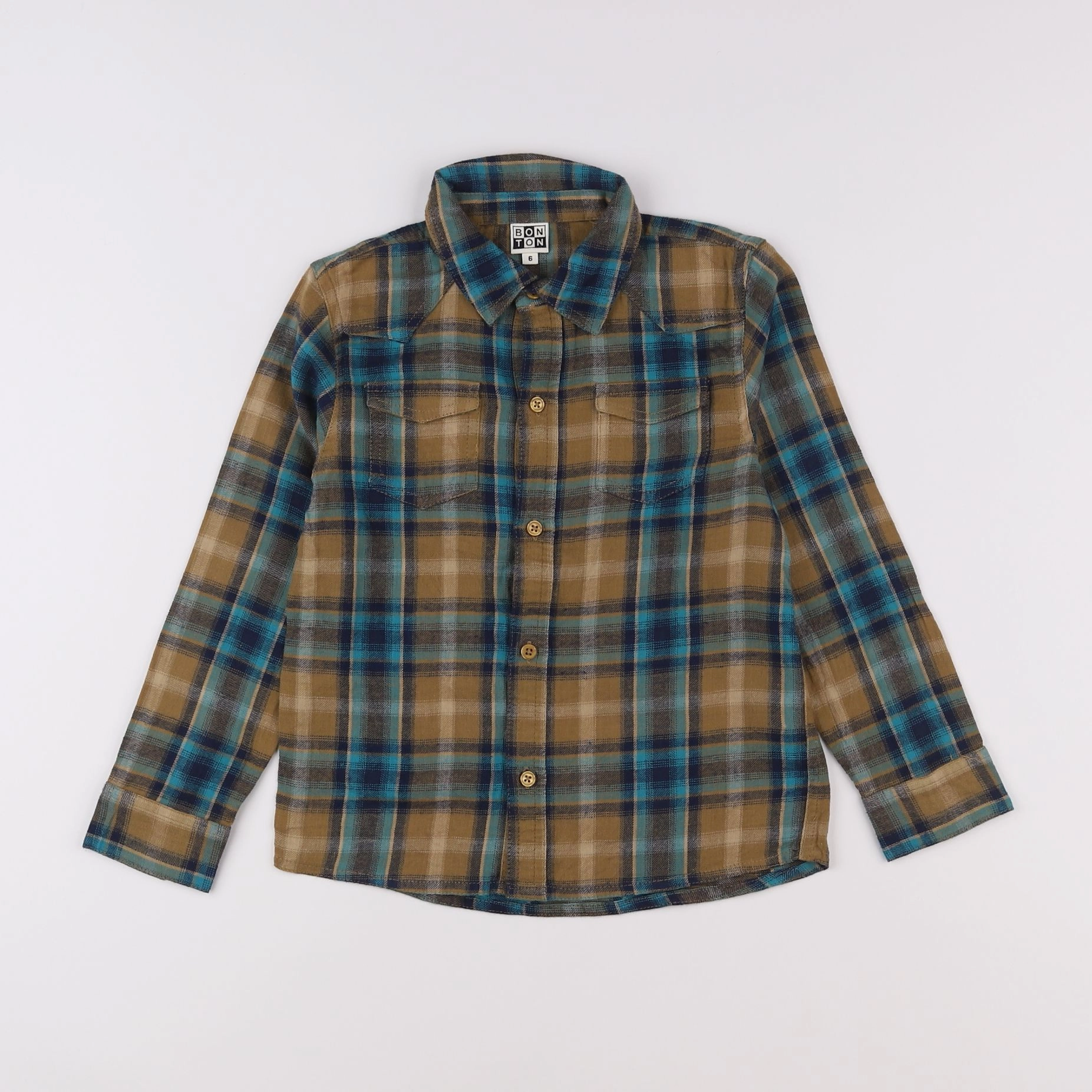 Bonton - chemise bleu, marron - 6 ans