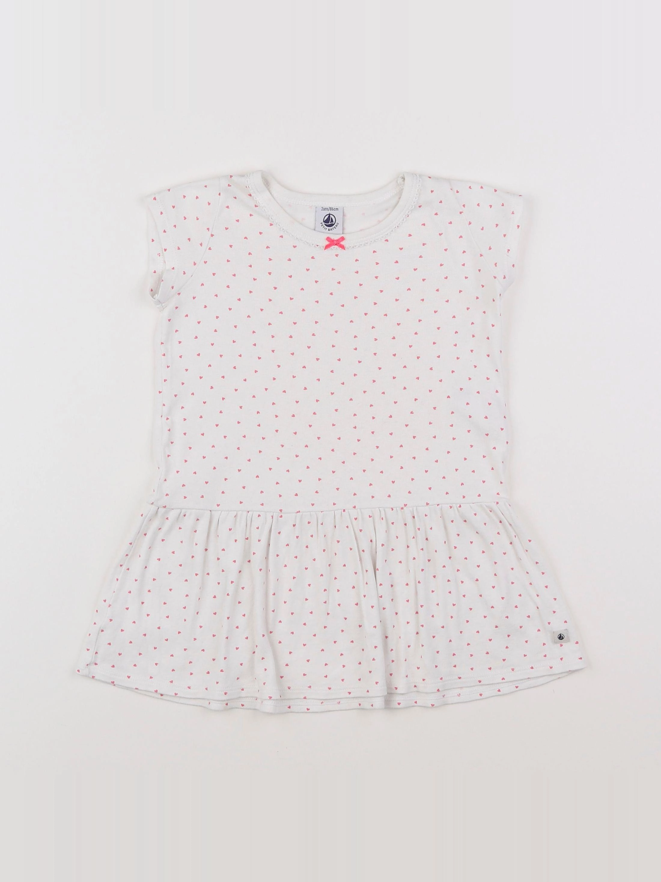 Petit Bateau - robe blanc, rose - 2 ans