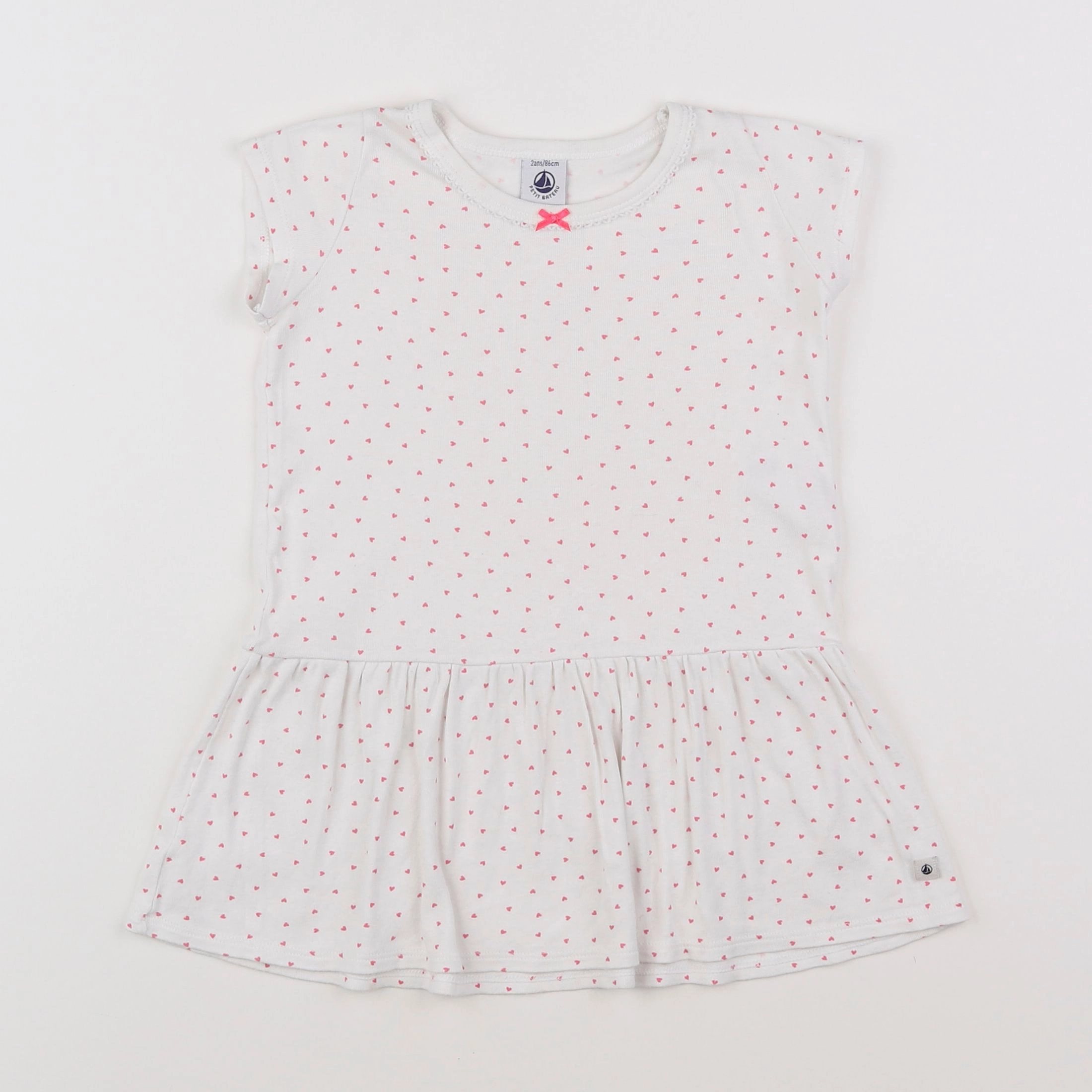 Petit Bateau - robe blanc, rose - 2 ans