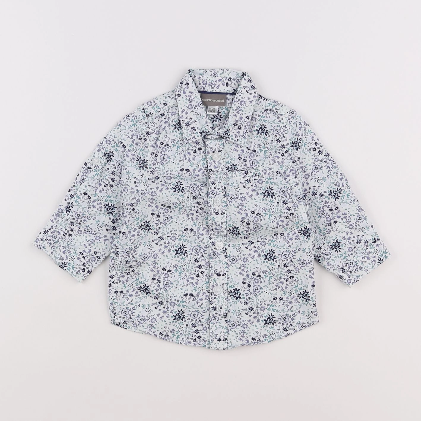 Vertbaudet - chemise blanc, bleu - 12 mois