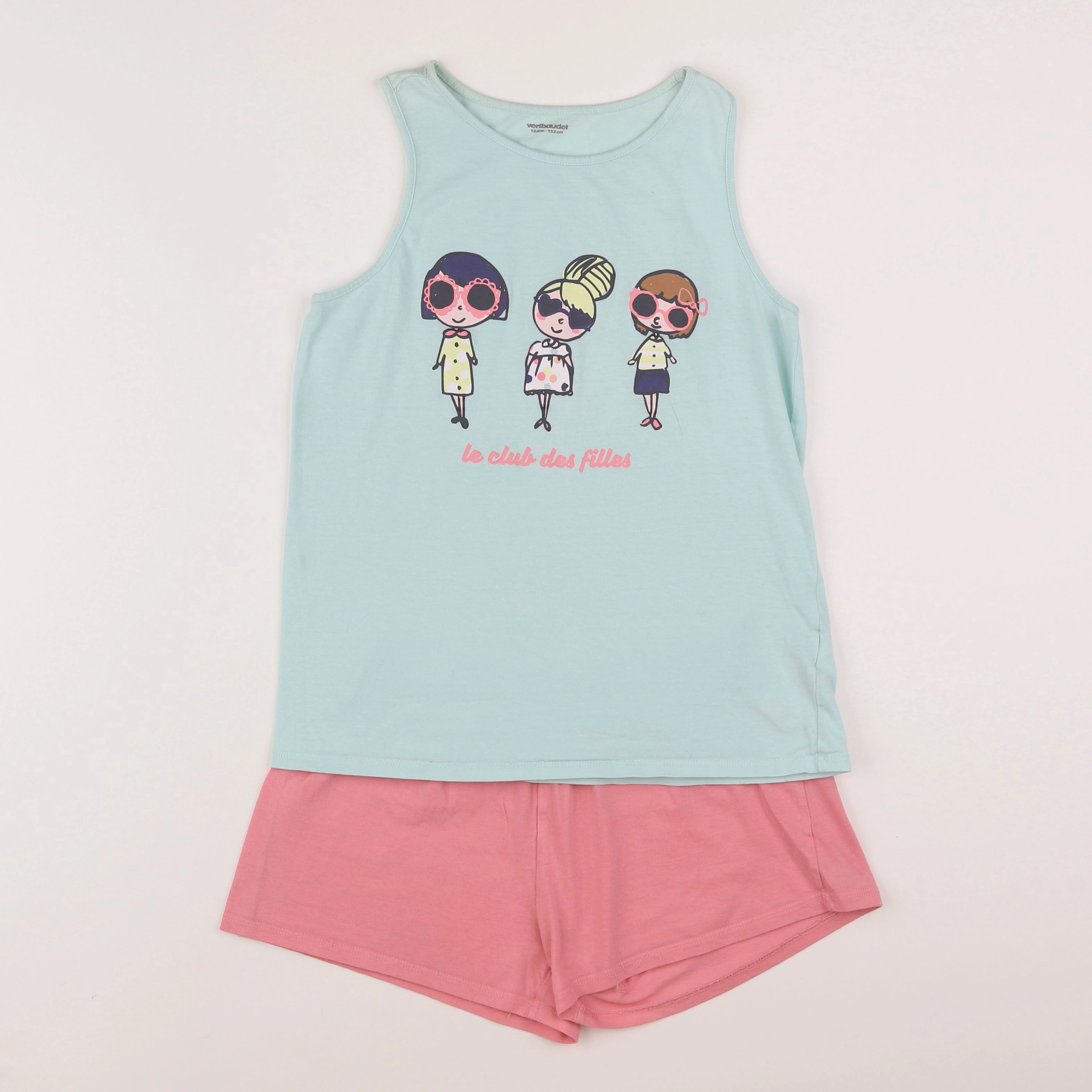 Vertbaudet - pyjama coton vert, rose - 12 ans