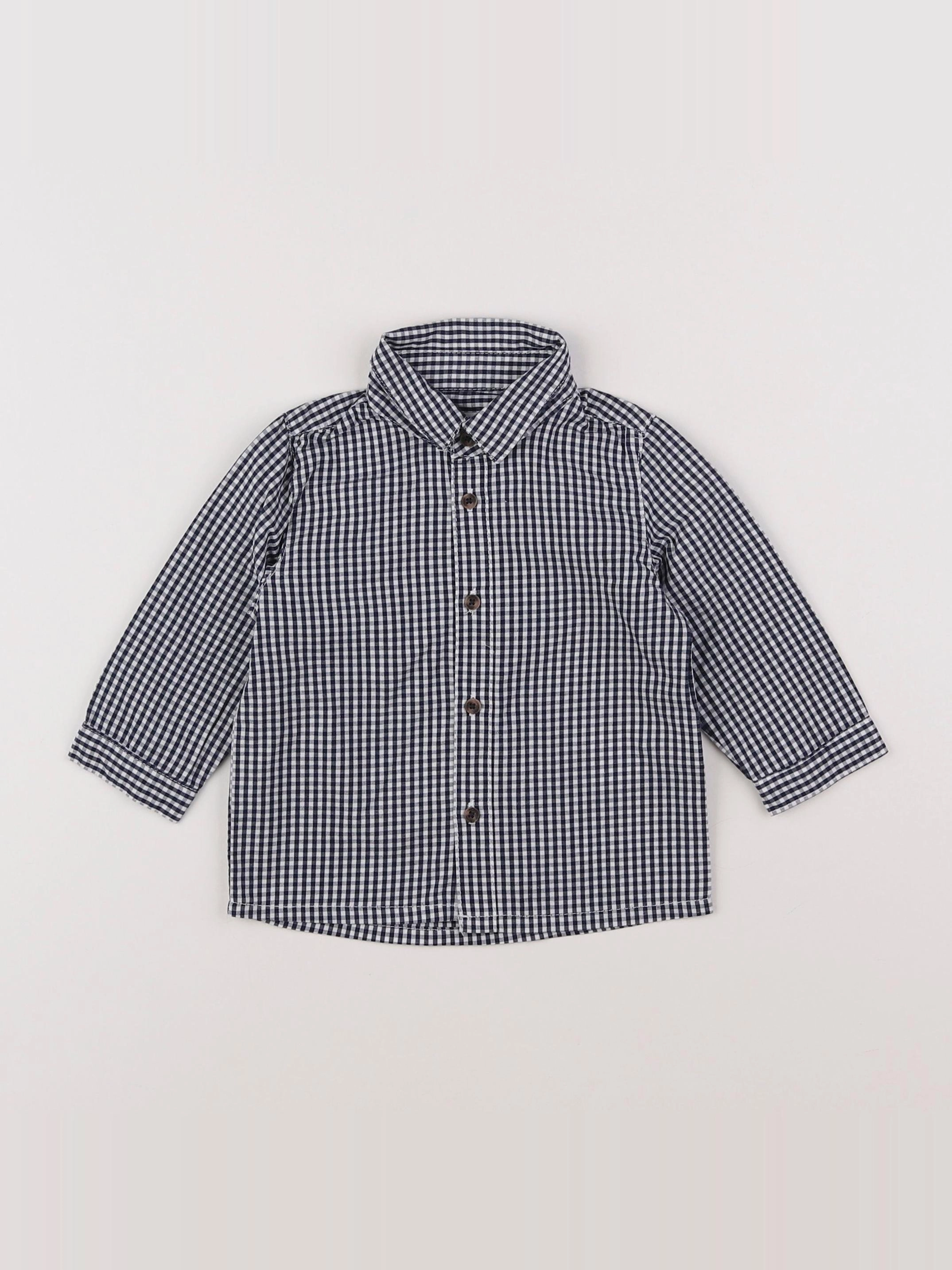 Vertbaudet - chemise blanc, bleu - 6/9 mois
