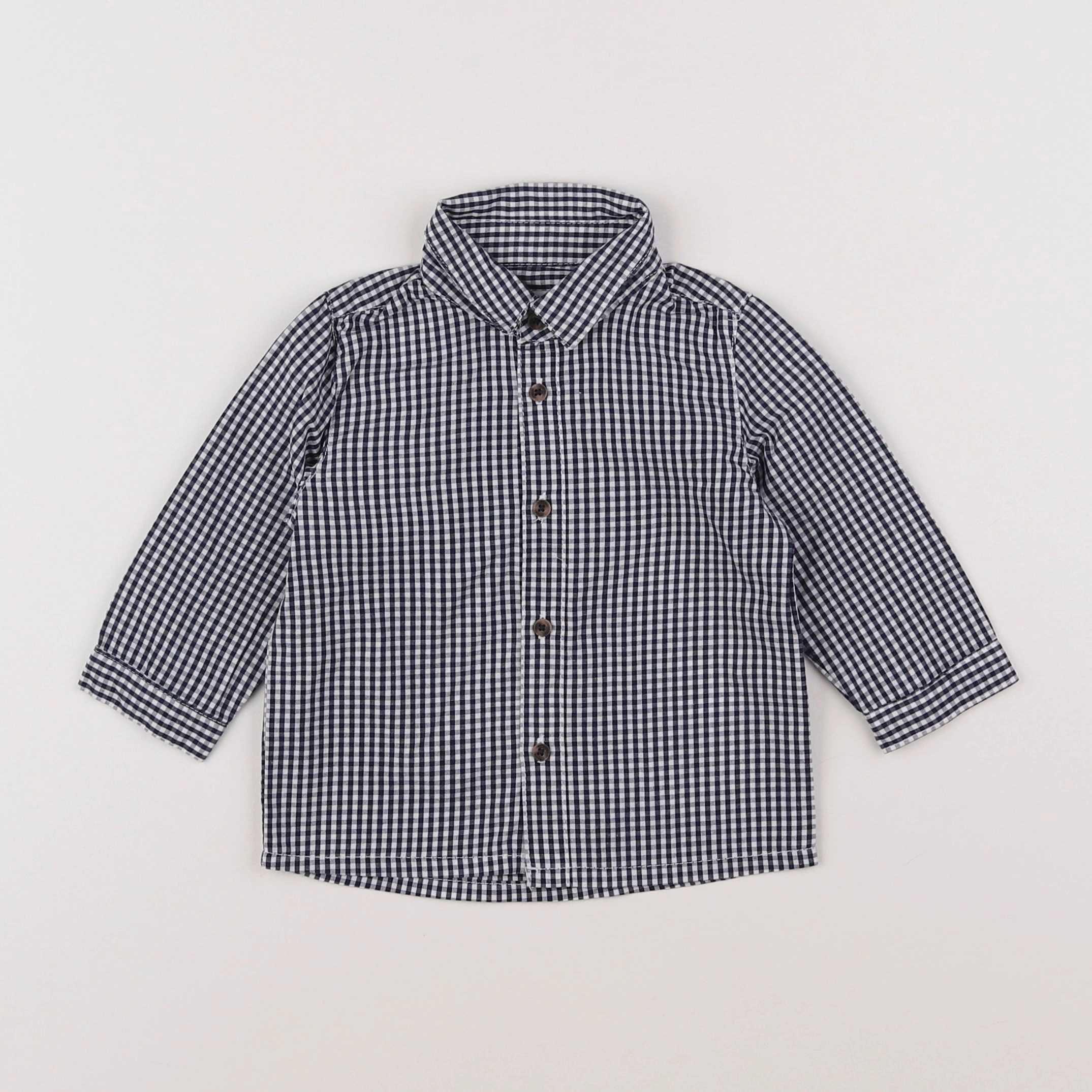 Vertbaudet - chemise blanc, bleu - 6/9 mois