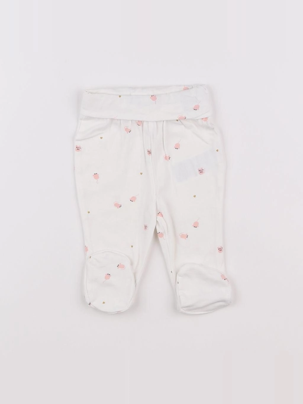 Vertbaudet - legging blanc, rose - 1 mois