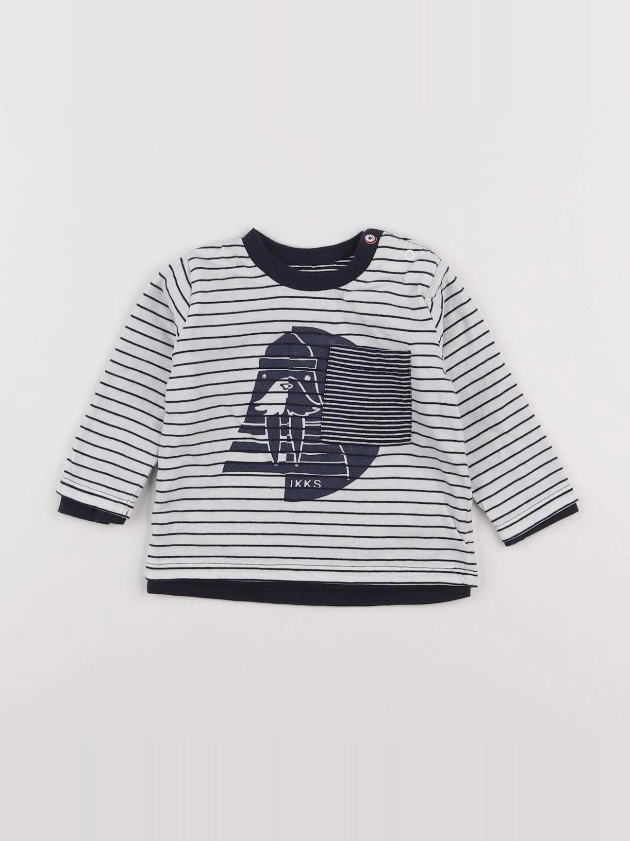 IKKS - tee-shirt blanc, bleu - 6 mois