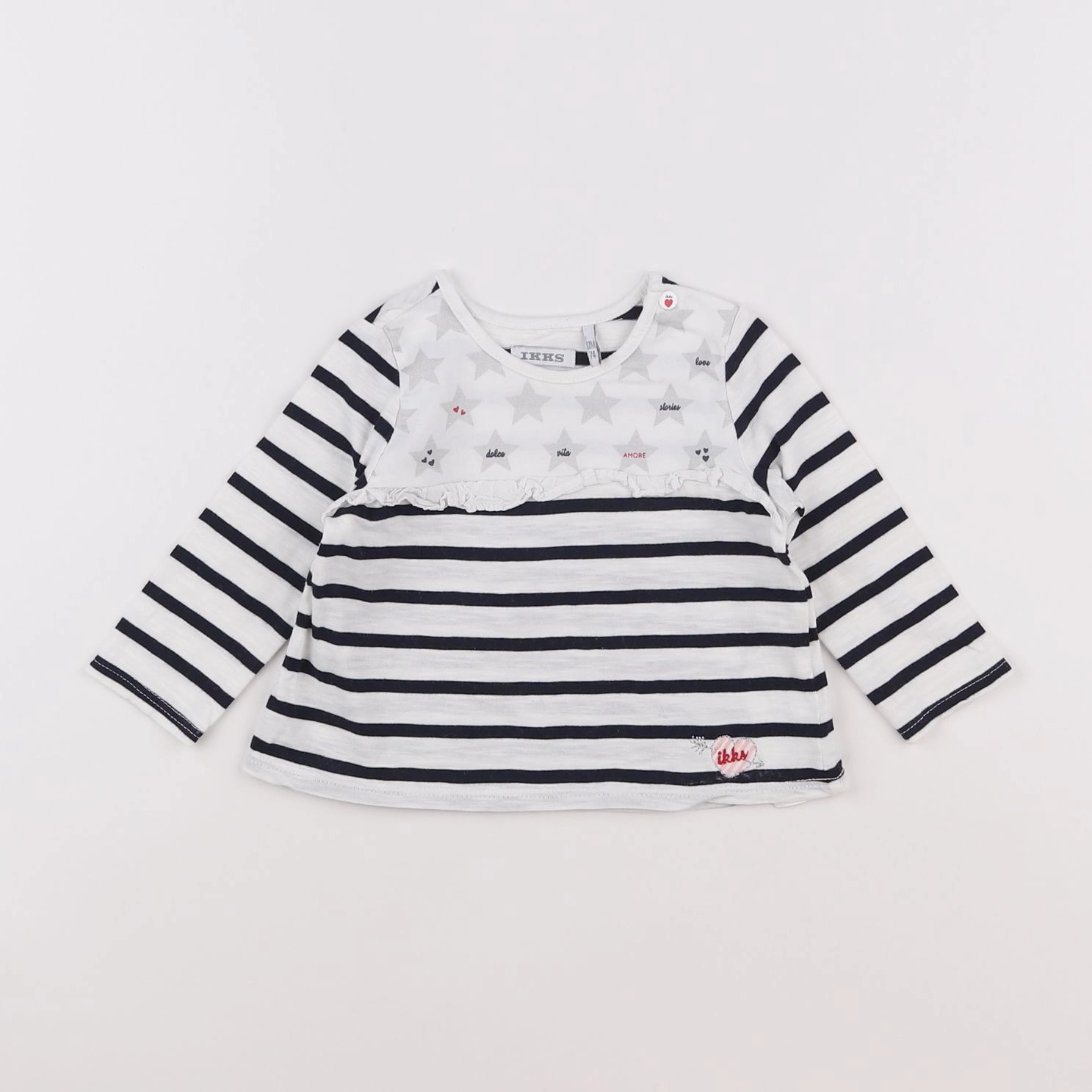 IKKS - tee-shirt bleu, blanc - 12 mois