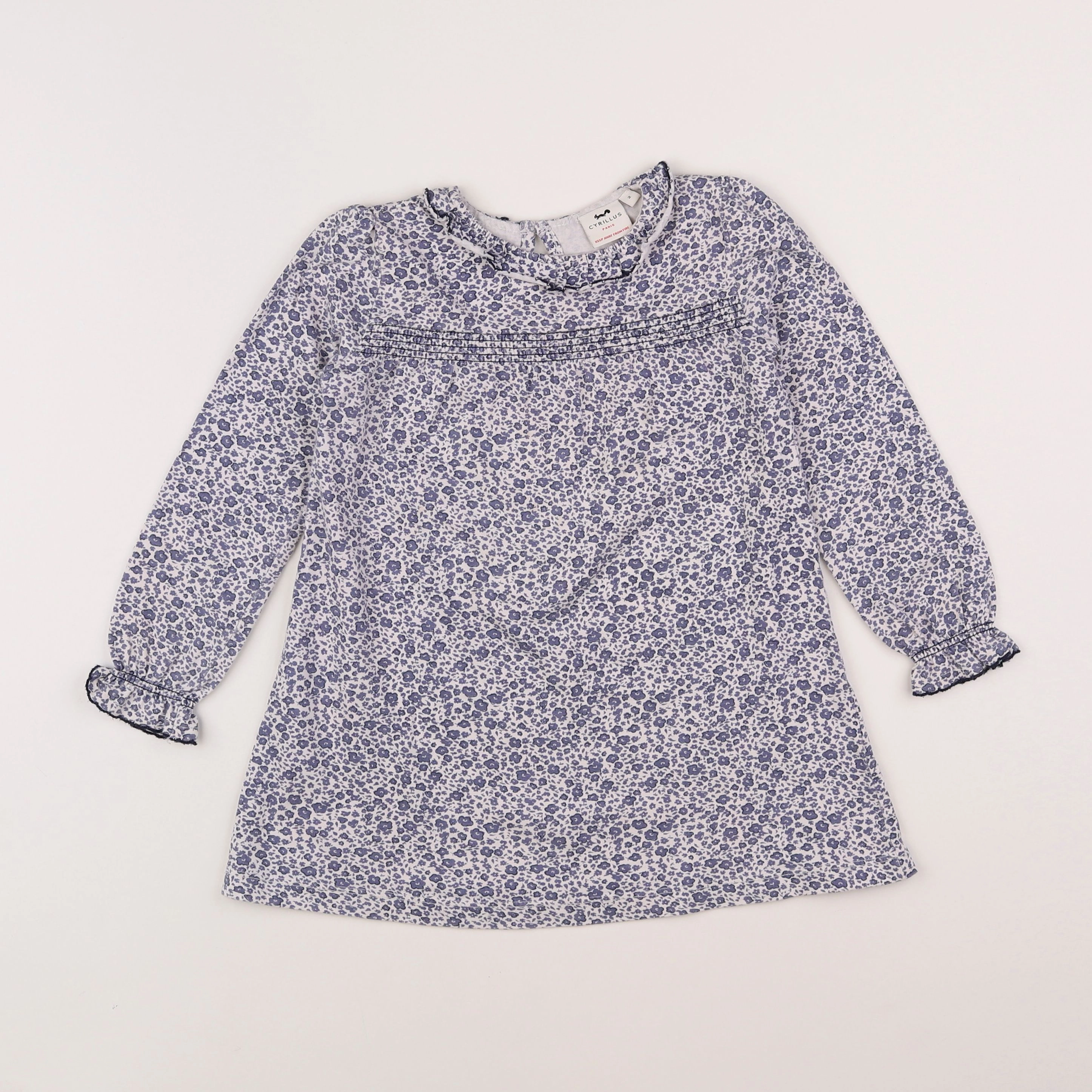 Cyrillus - chemise de nuit coton bleu, blanc - 2 ans