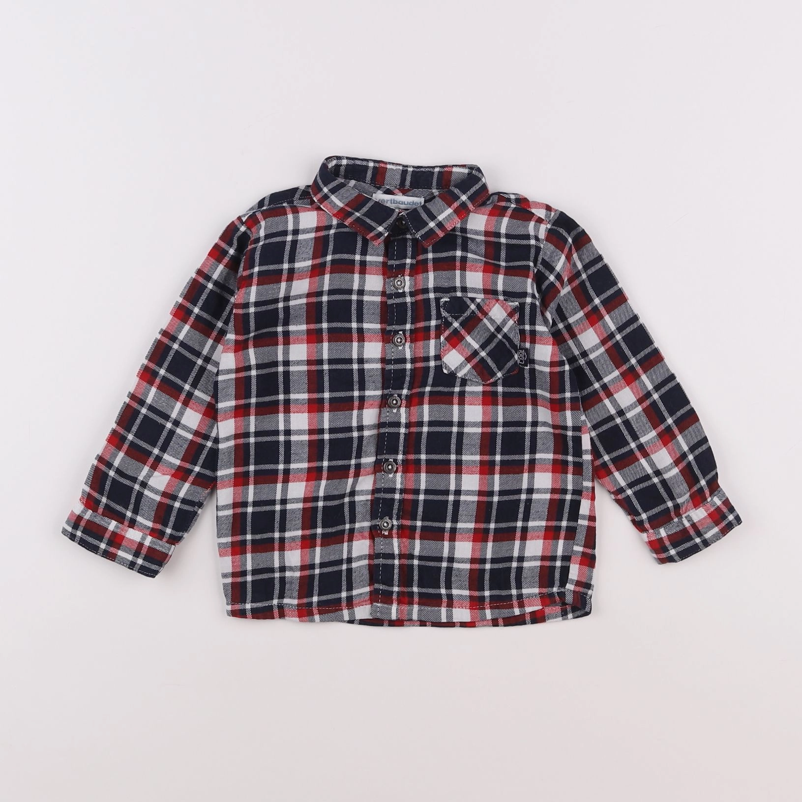 Vertbaudet - chemise blanc, bleu, rouge - 18 mois