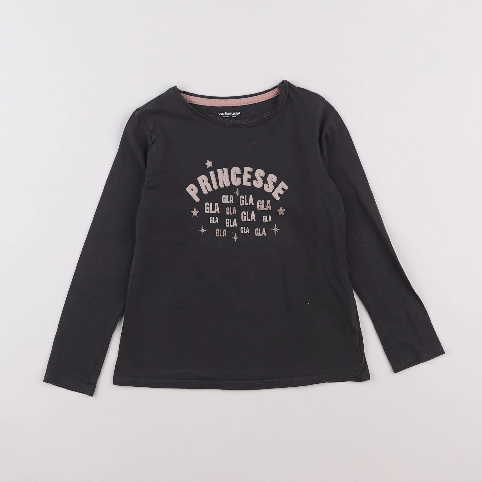 Vertbaudet - tee-shirt gris, rose - 6 ans