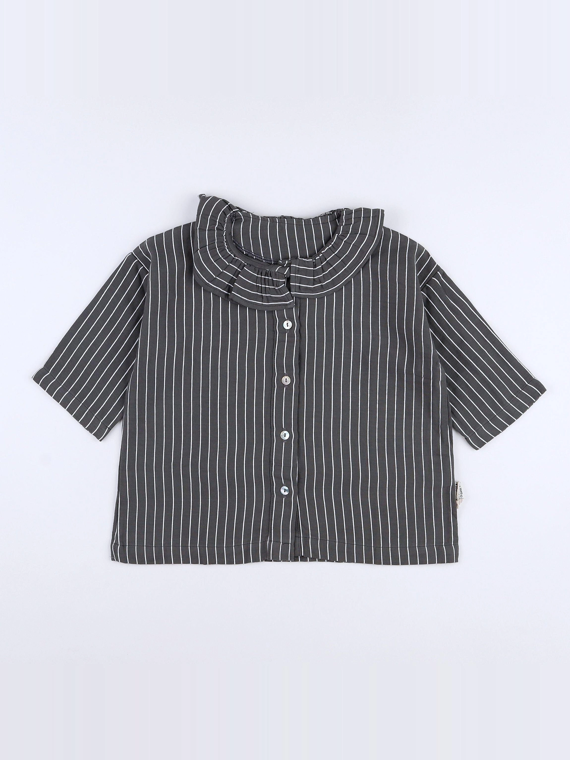 Poudre Organic - blouse gris à col boutons devant - 6 ans