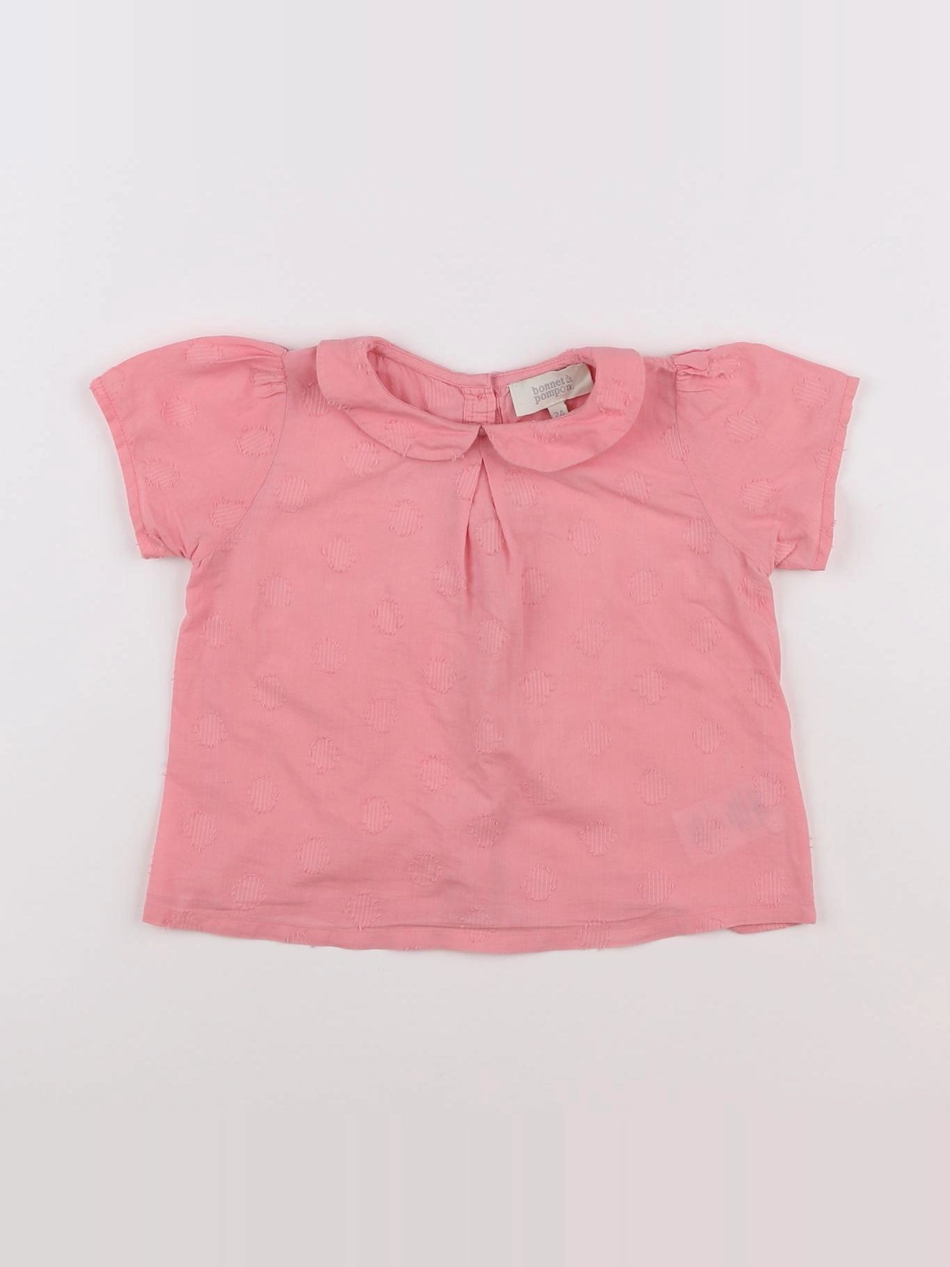 Bonnet à Pompon - blouse rose - 2 ans
