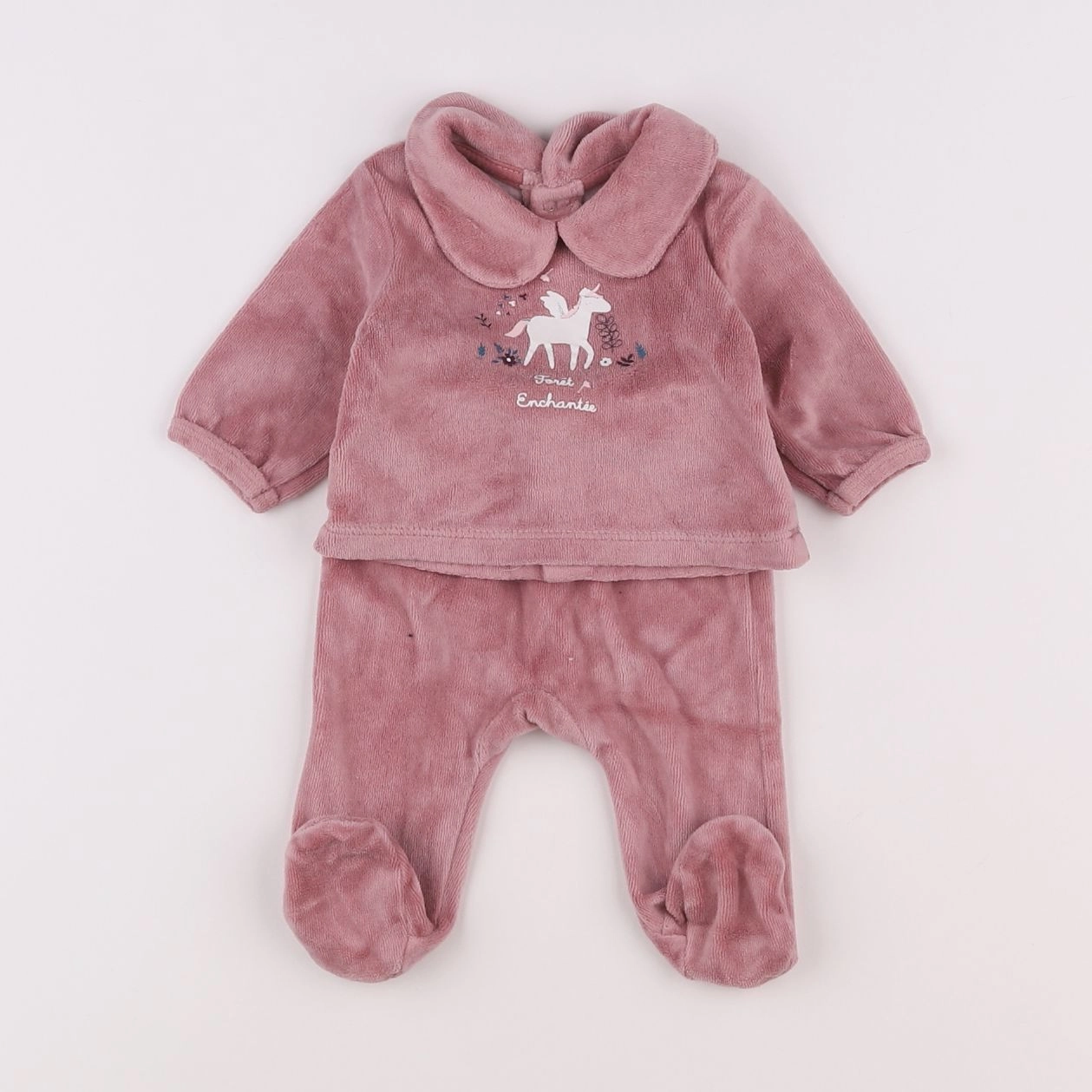 Vertbaudet - pyjama velours rose - 0 mois