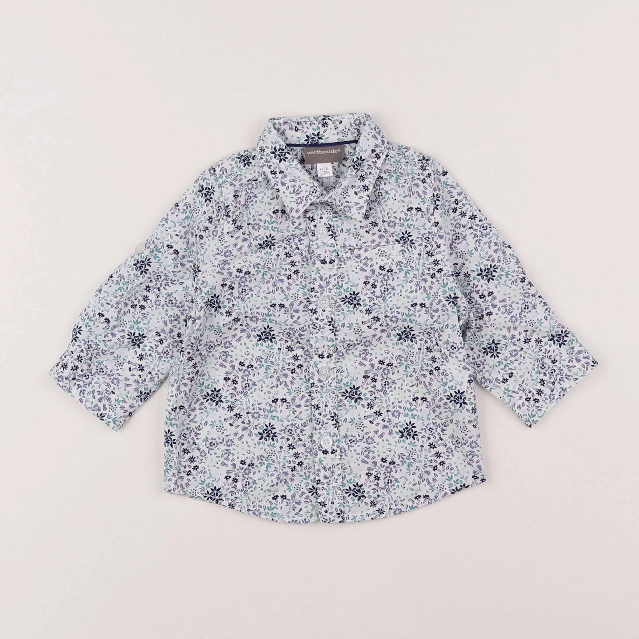 Vertbaudet - chemise blanc, bleu - 12 mois