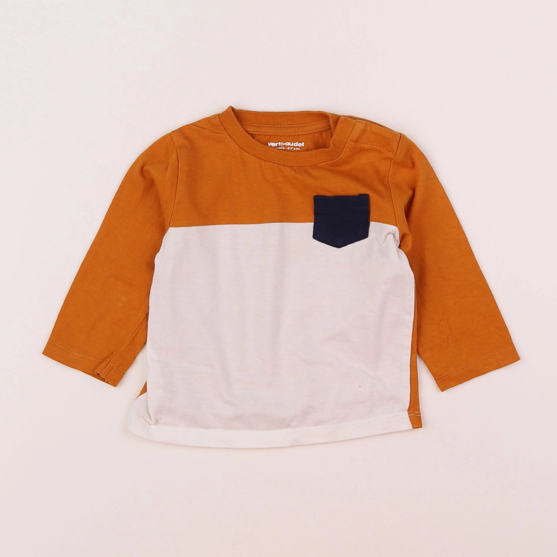 Vertbaudet - tee-shirt beige, orange - 6 mois