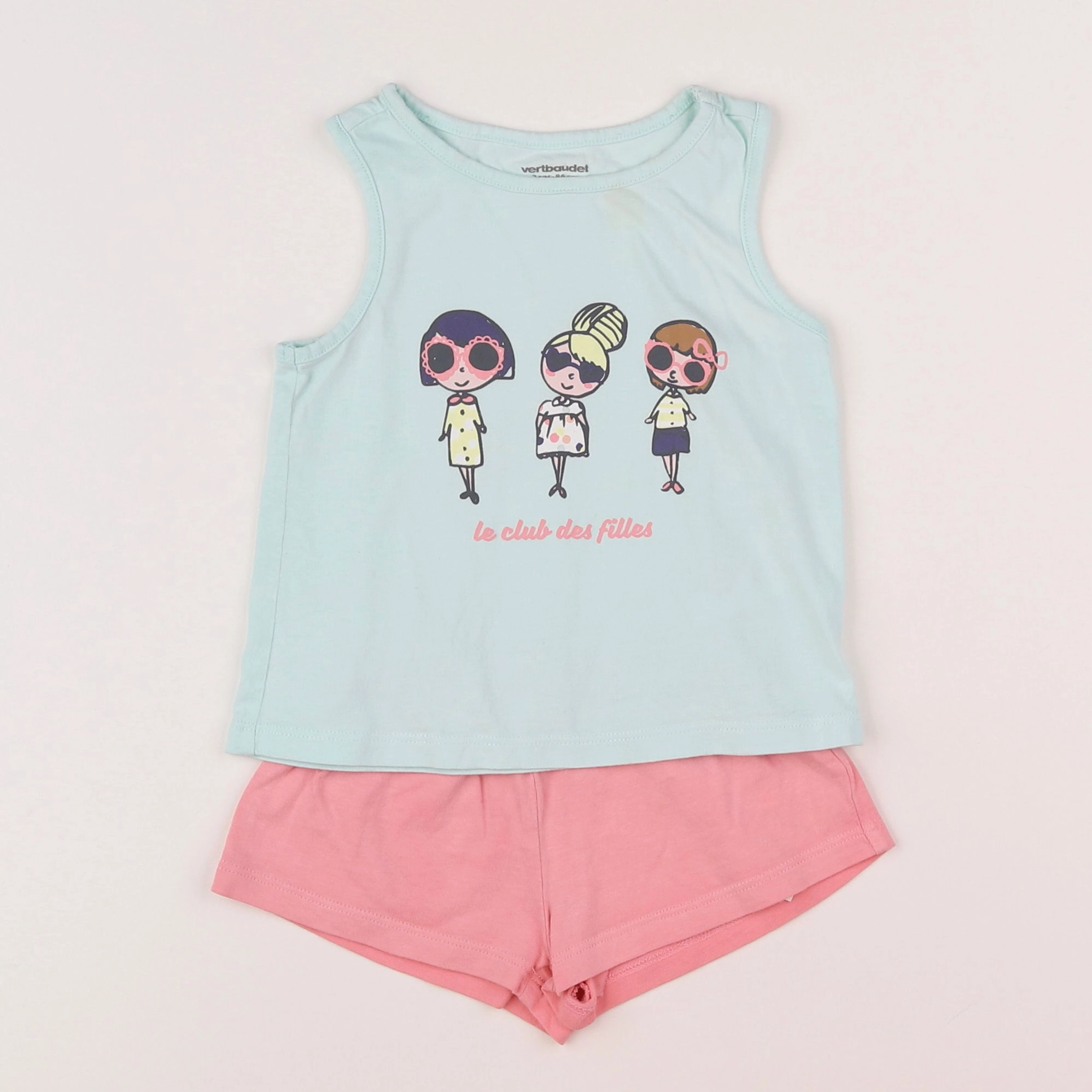 Vertbaudet - pyjama coton rose, bleu - 2 ans