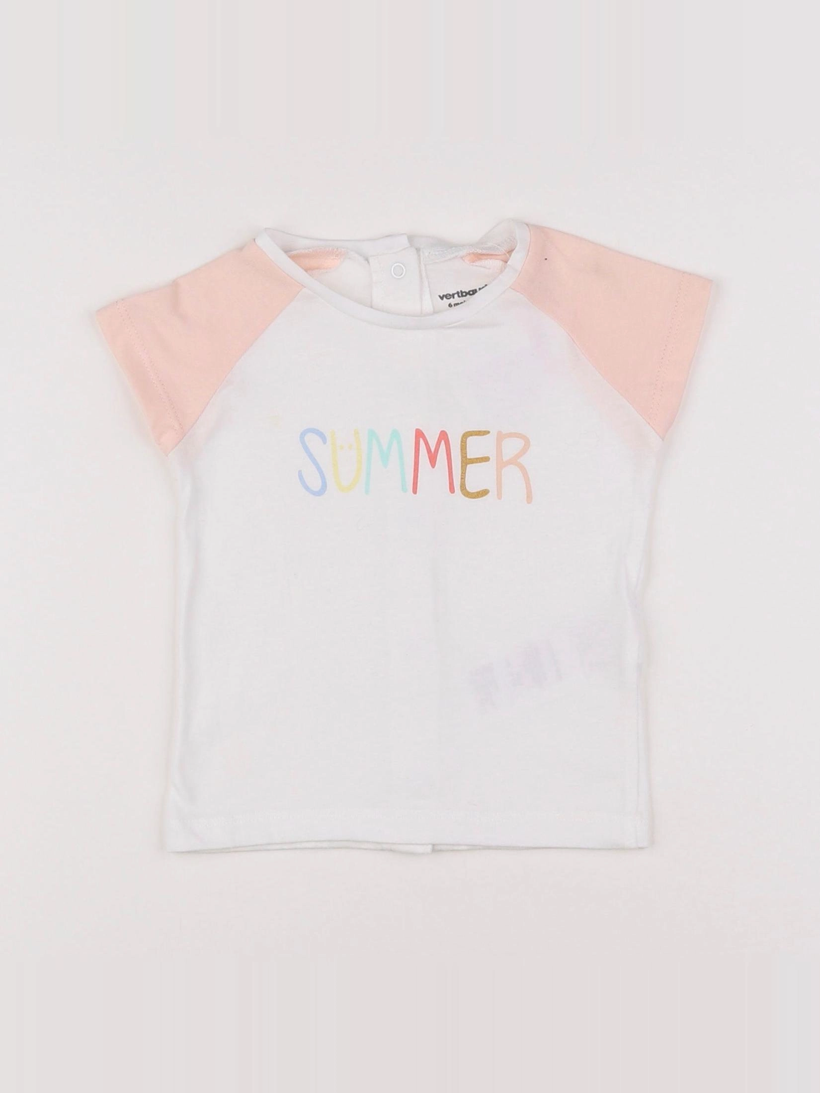 Vertbaudet - tee-shirt blanc, rose - 6 mois