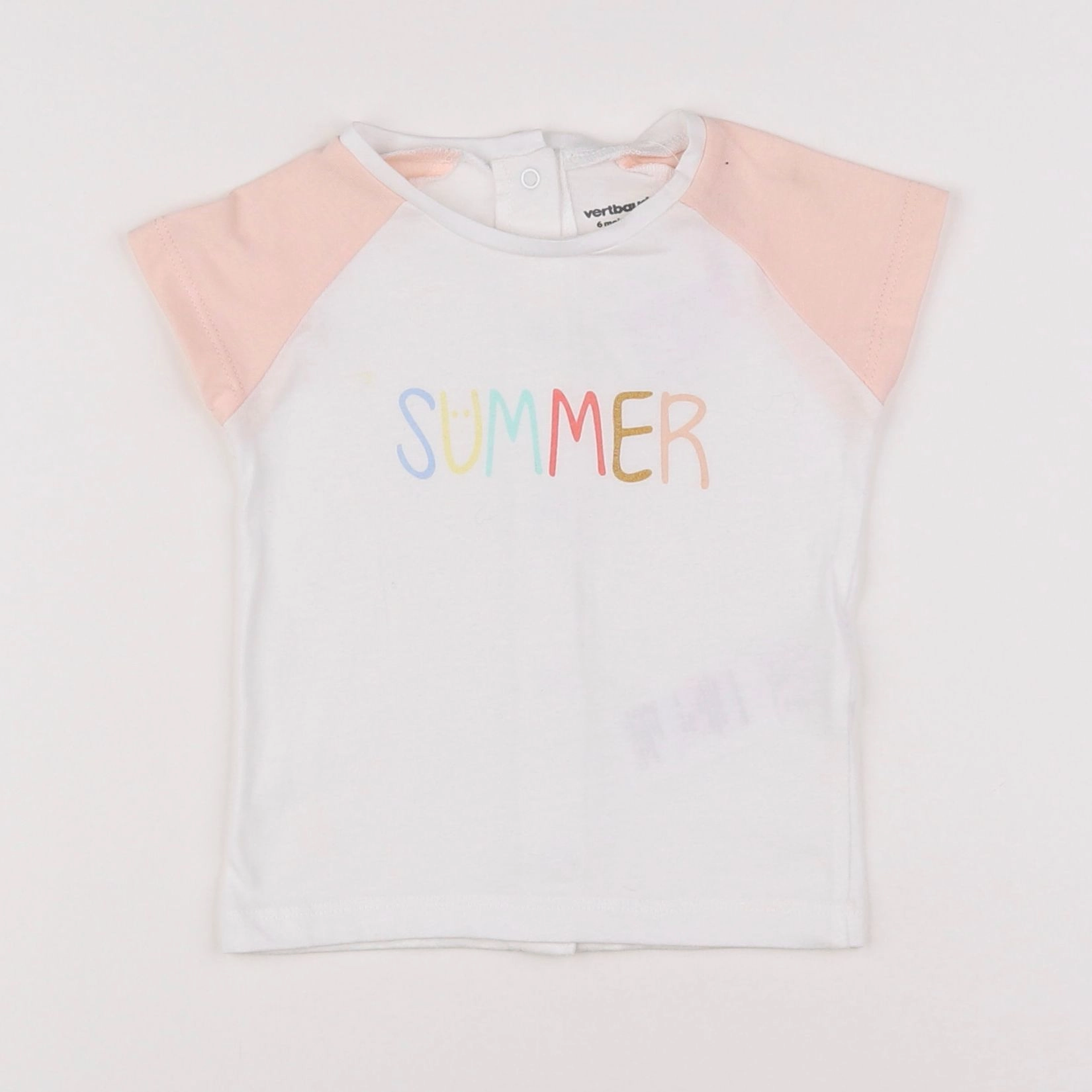 Vertbaudet - tee-shirt blanc, rose - 6 mois