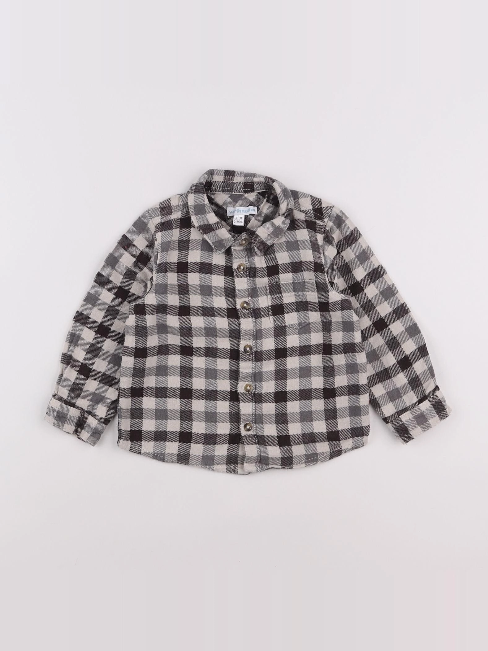 Vertbaudet - chemise gris, beige - 2 ans